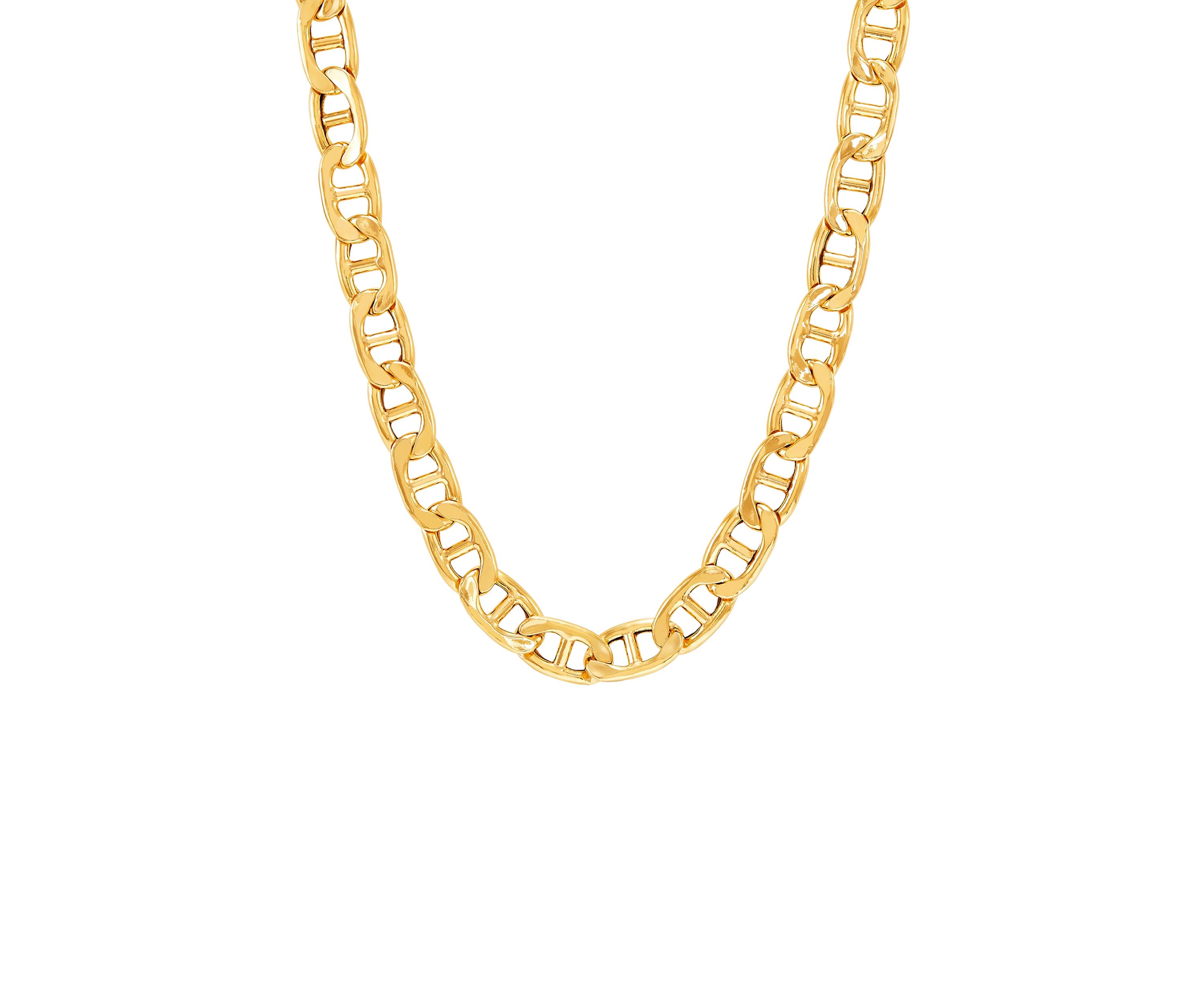 9.7 Millimeter Hollow Mariner chain Necklace in Gold Over Silver