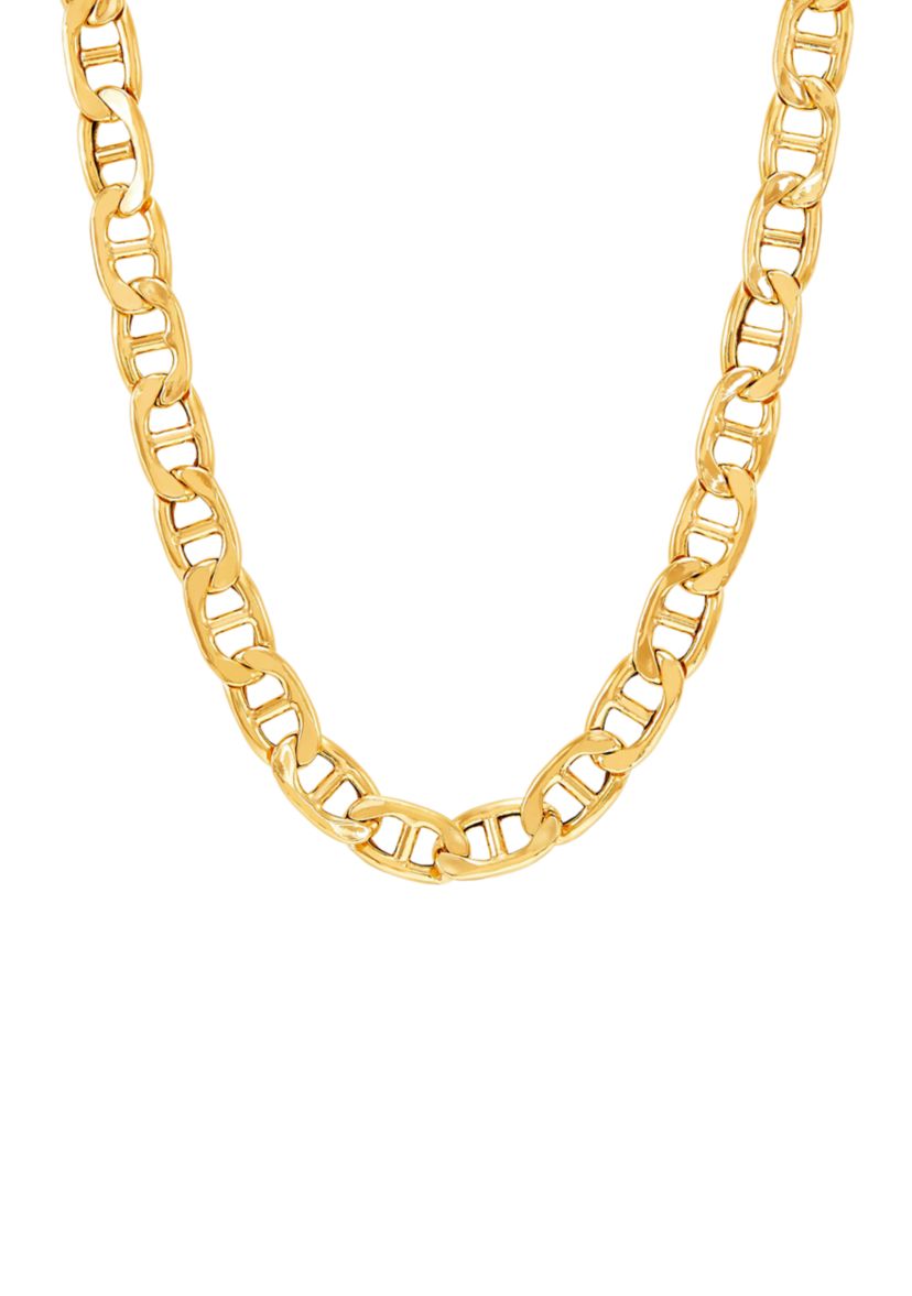 9.7 Millimeter Hollow Mariner chain Necklace in Gold Over Silver