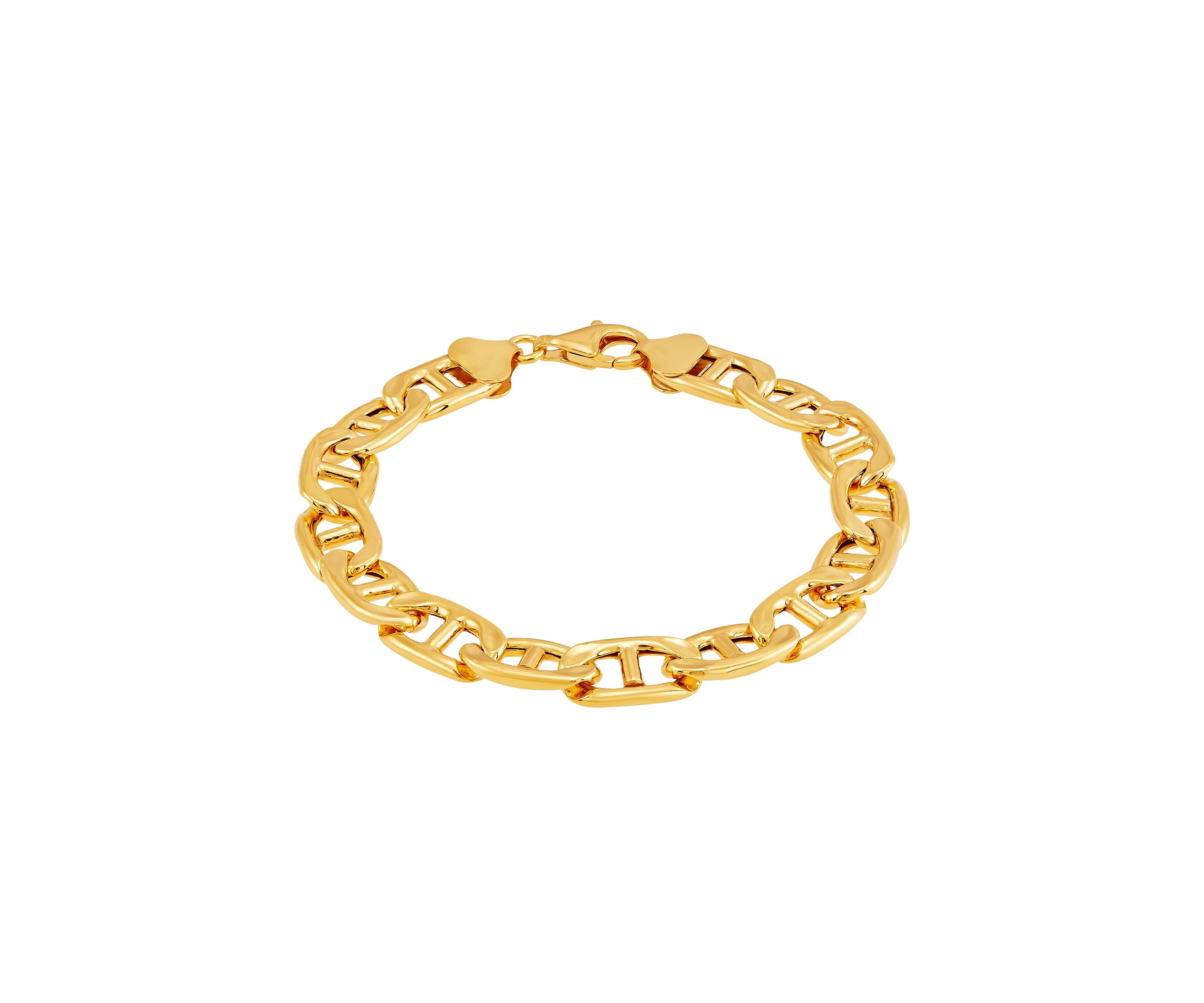 9.7 Millimeter Hollow Mariner Chain Bracelet in Gold Over Silver