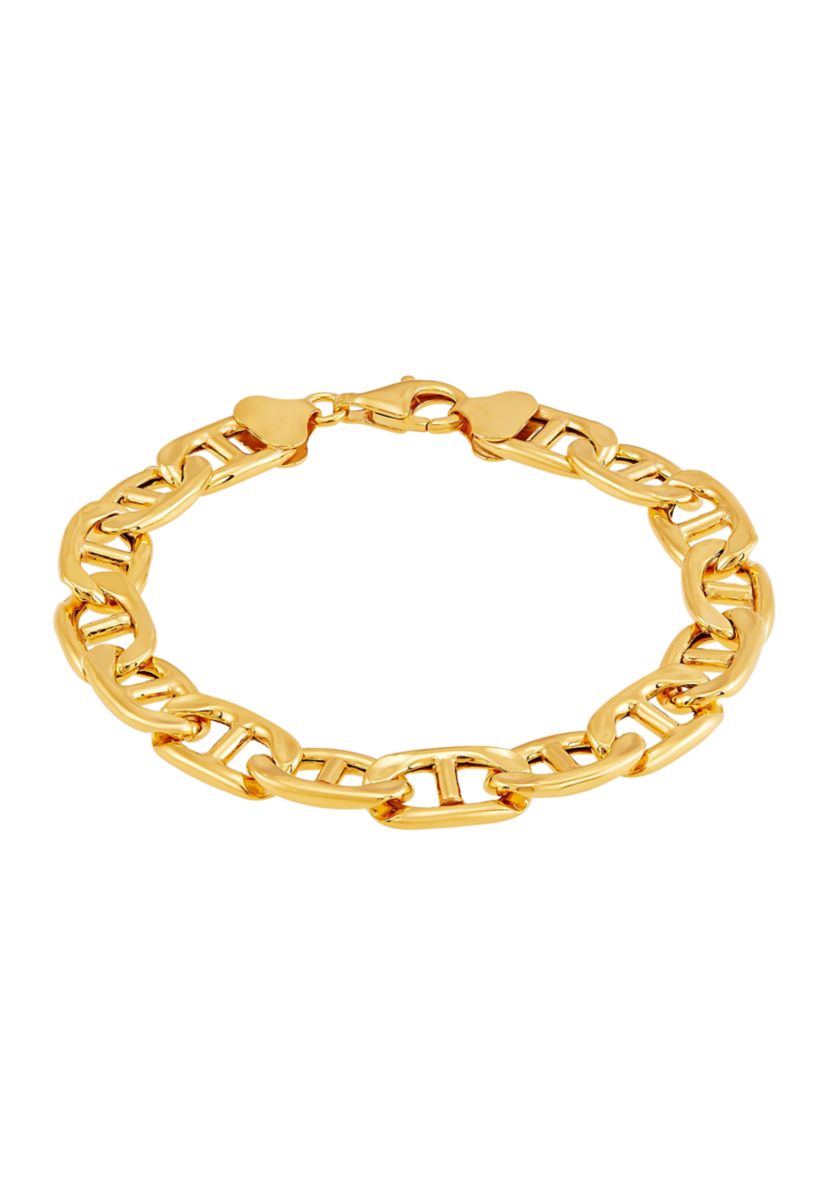 9.7 Millimeter Hollow Mariner Chain Bracelet in Gold Over Silver