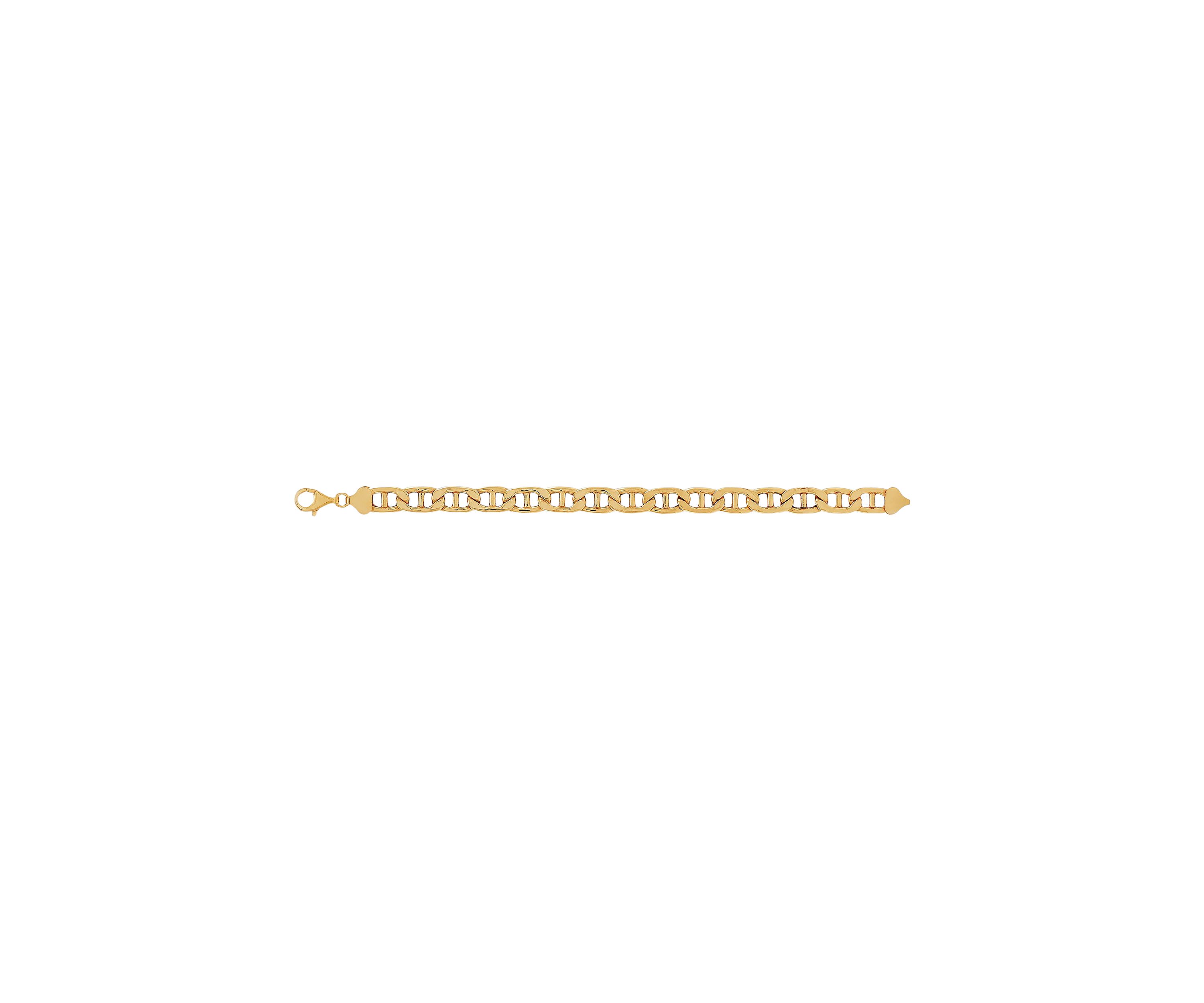9.7 Millimeter Hollow Mariner Chain Bracelet in Gold Over Silver