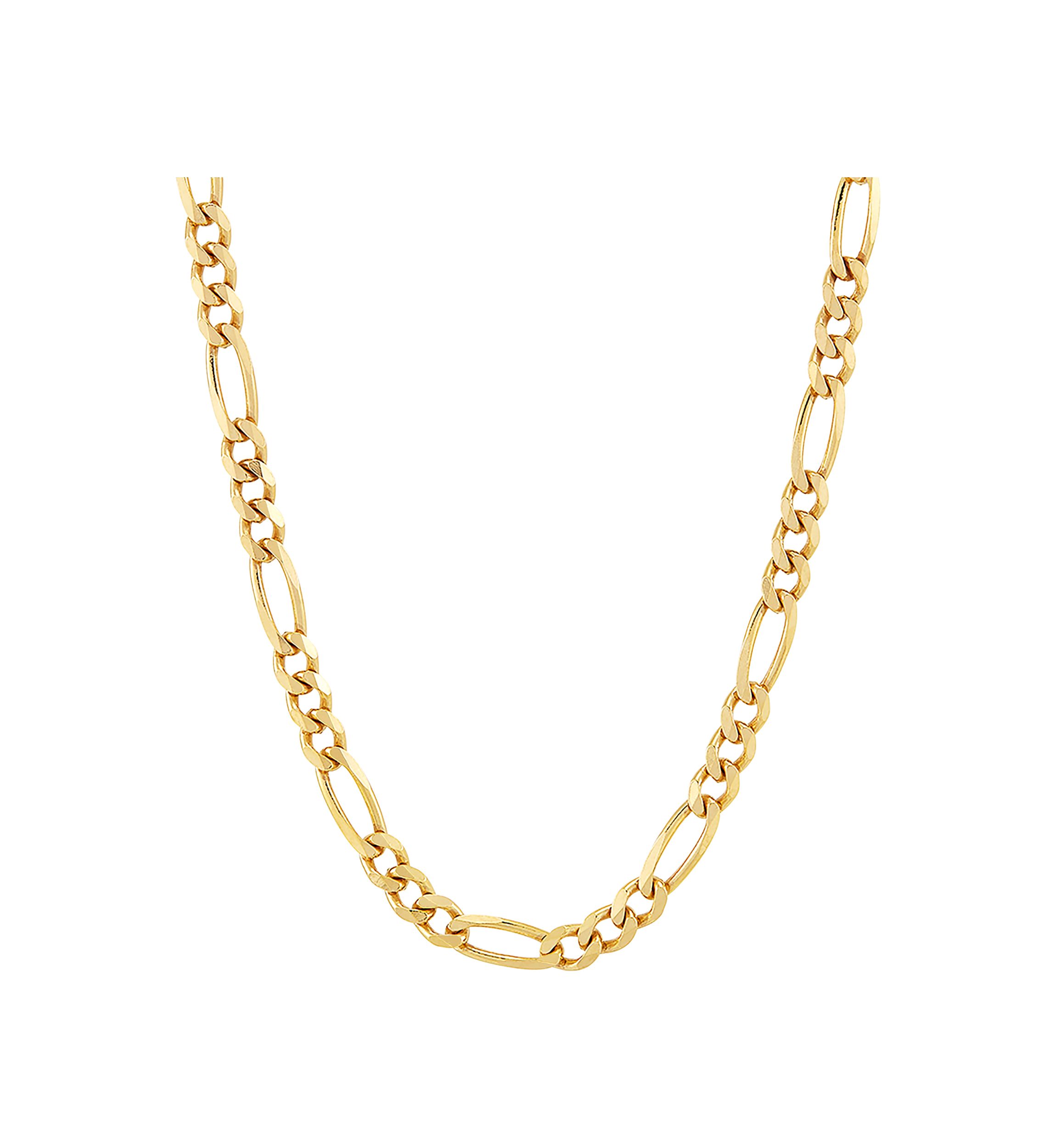 4.3 Millimeter Solid Beveled Figaro Chain Necklace in Gold Over Sterling Silver