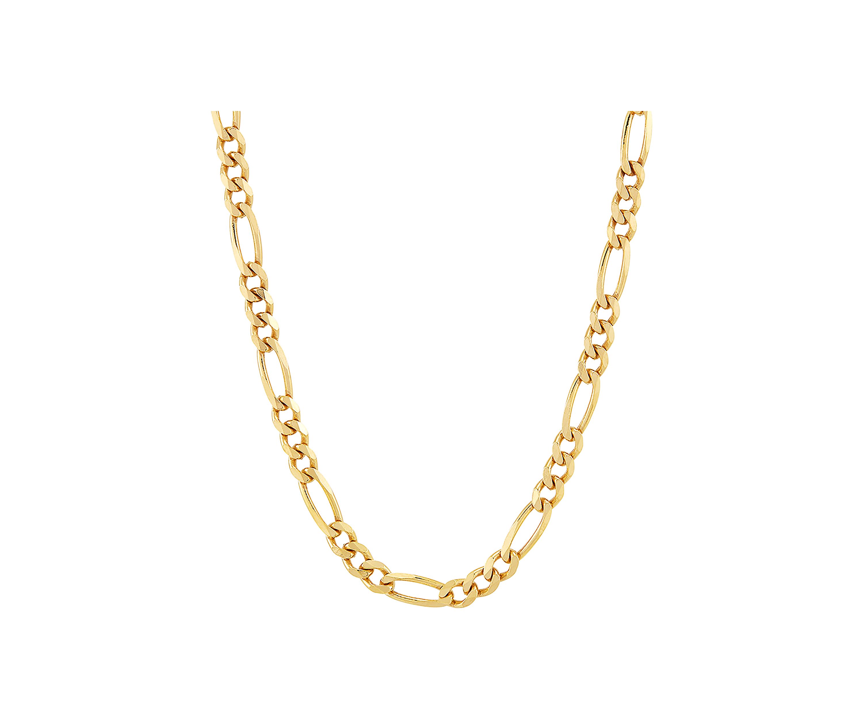 4.3 Millimeter Solid Beveled Figaro Chain Necklace in Gold Over Sterling Silver