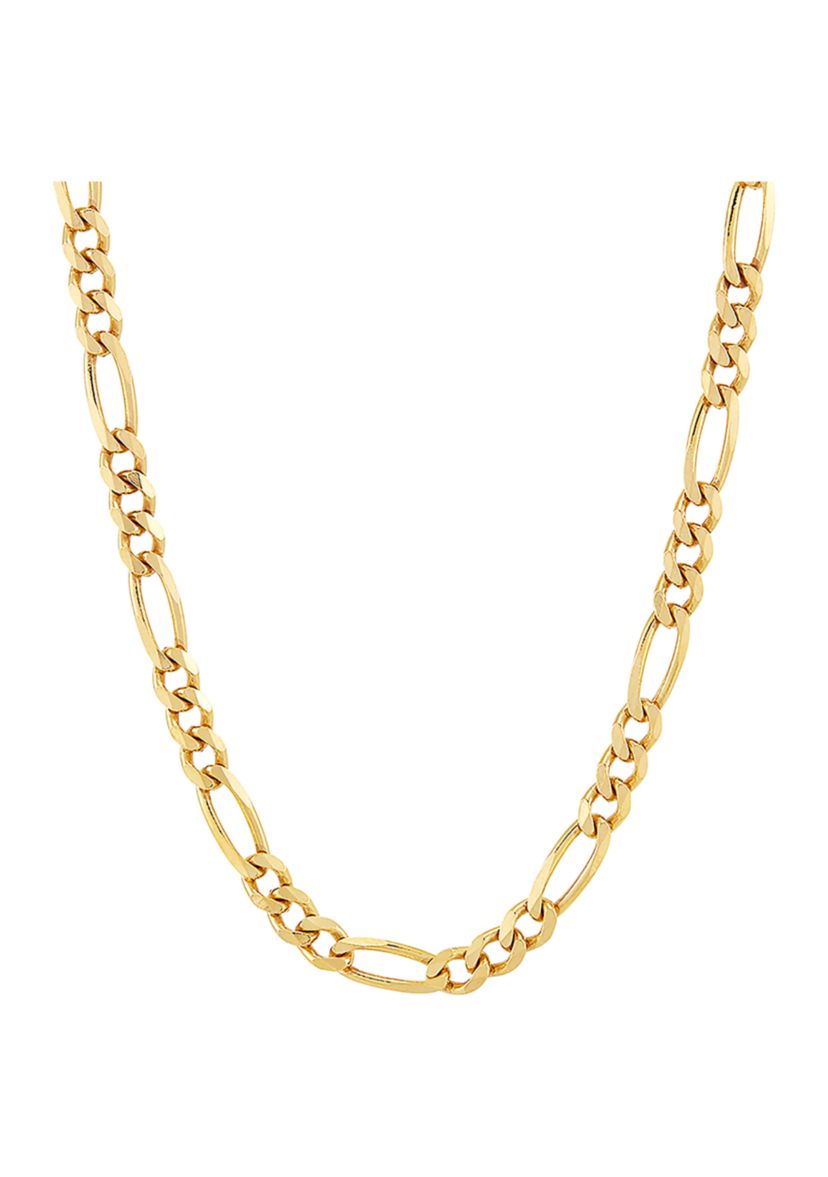 4.3 Millimeter Solid Beveled Figaro Chain Necklace in Gold Over Sterling Silver
