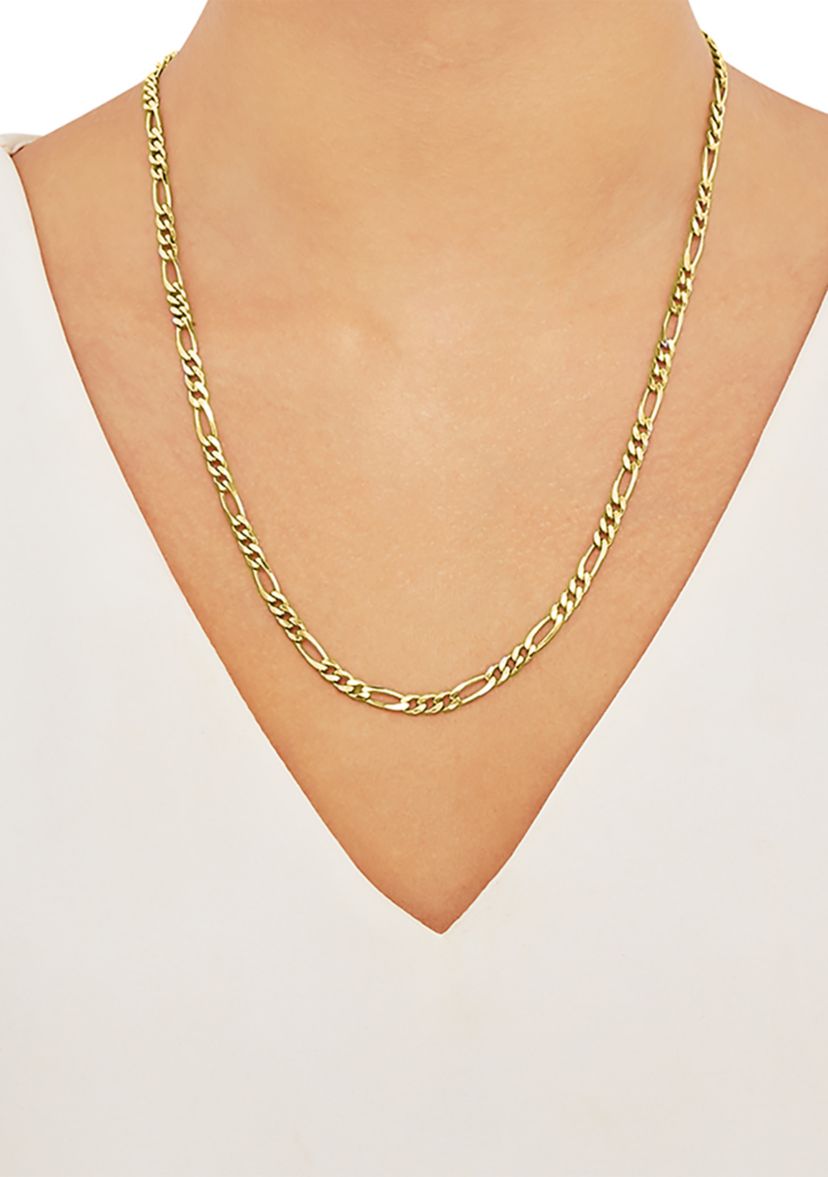 4.3 Millimeter Solid Beveled Figaro Chain Necklace in Gold Over Sterling Silver