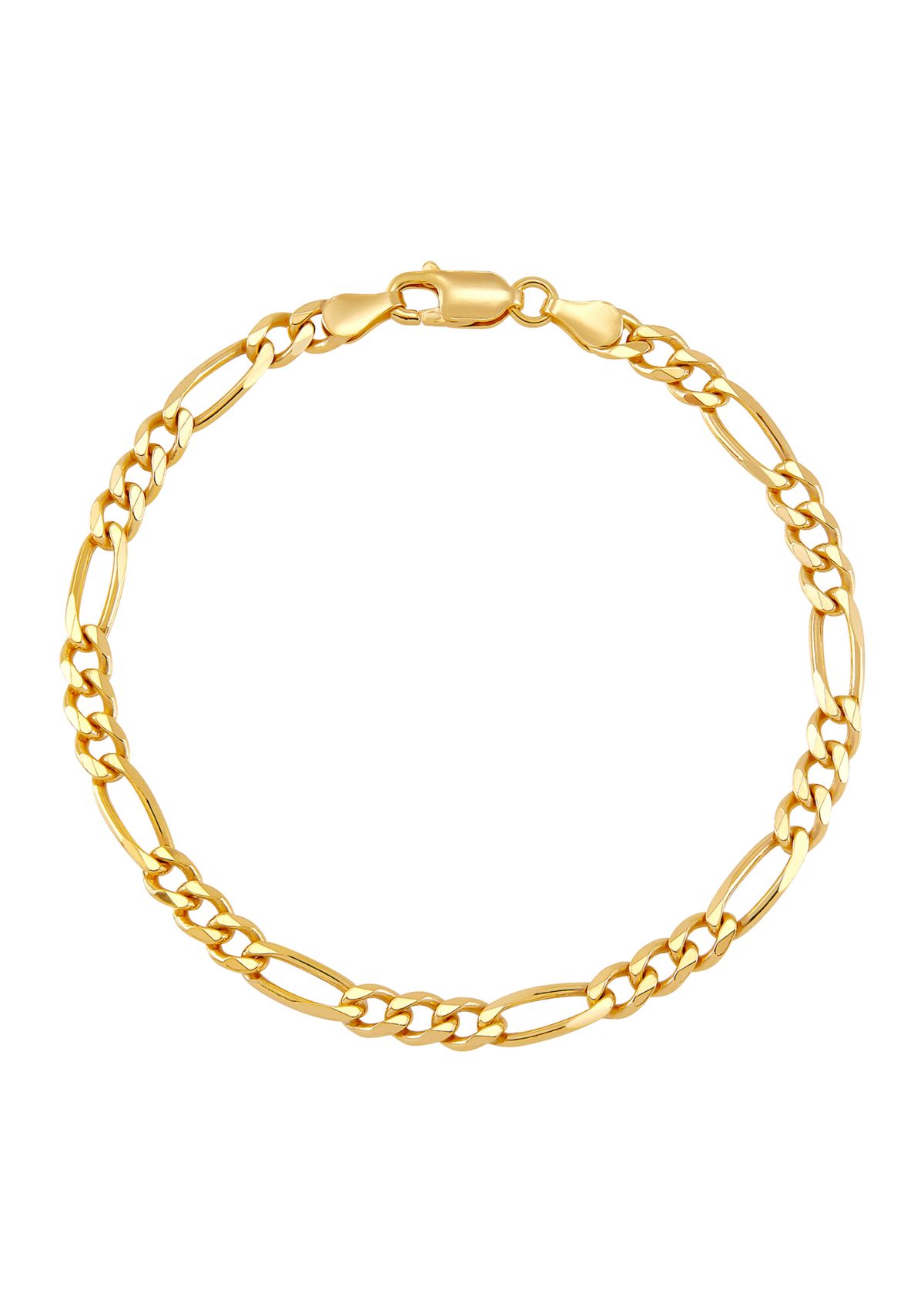 4.3 Millimeter Solid Beveled Figaro Chain Bracelet in Gold Over Sterling Silver