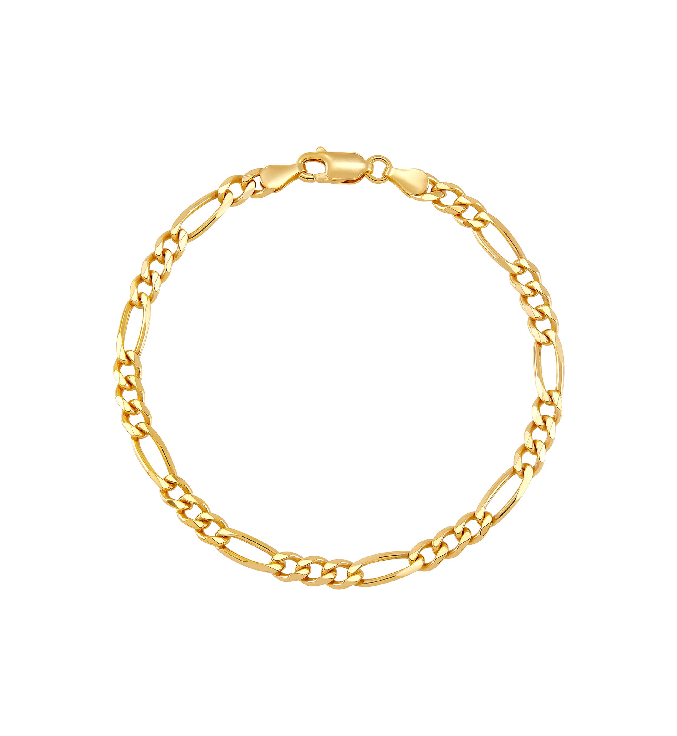 4.3 Millimeter Solid Beveled Figaro Chain Bracelet in Gold Over Sterling Silver