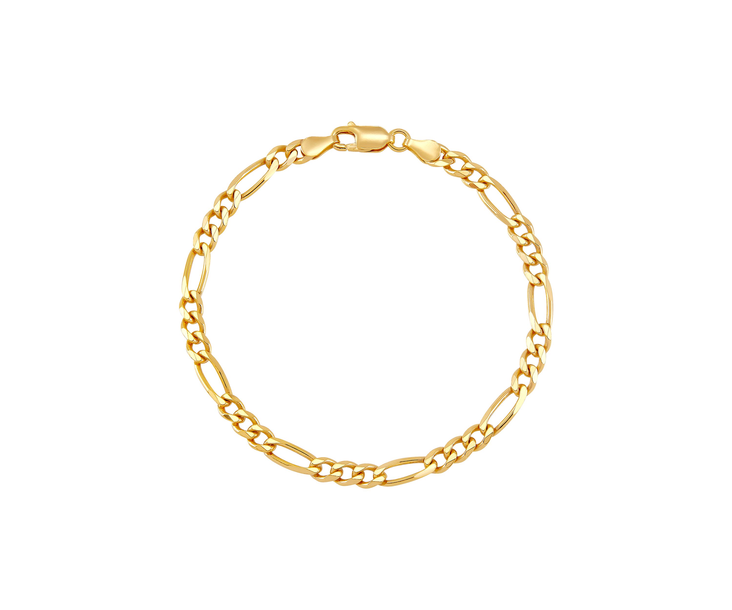 4.3 Millimeter Solid Beveled Figaro Chain Bracelet in Gold Over Sterling Silver