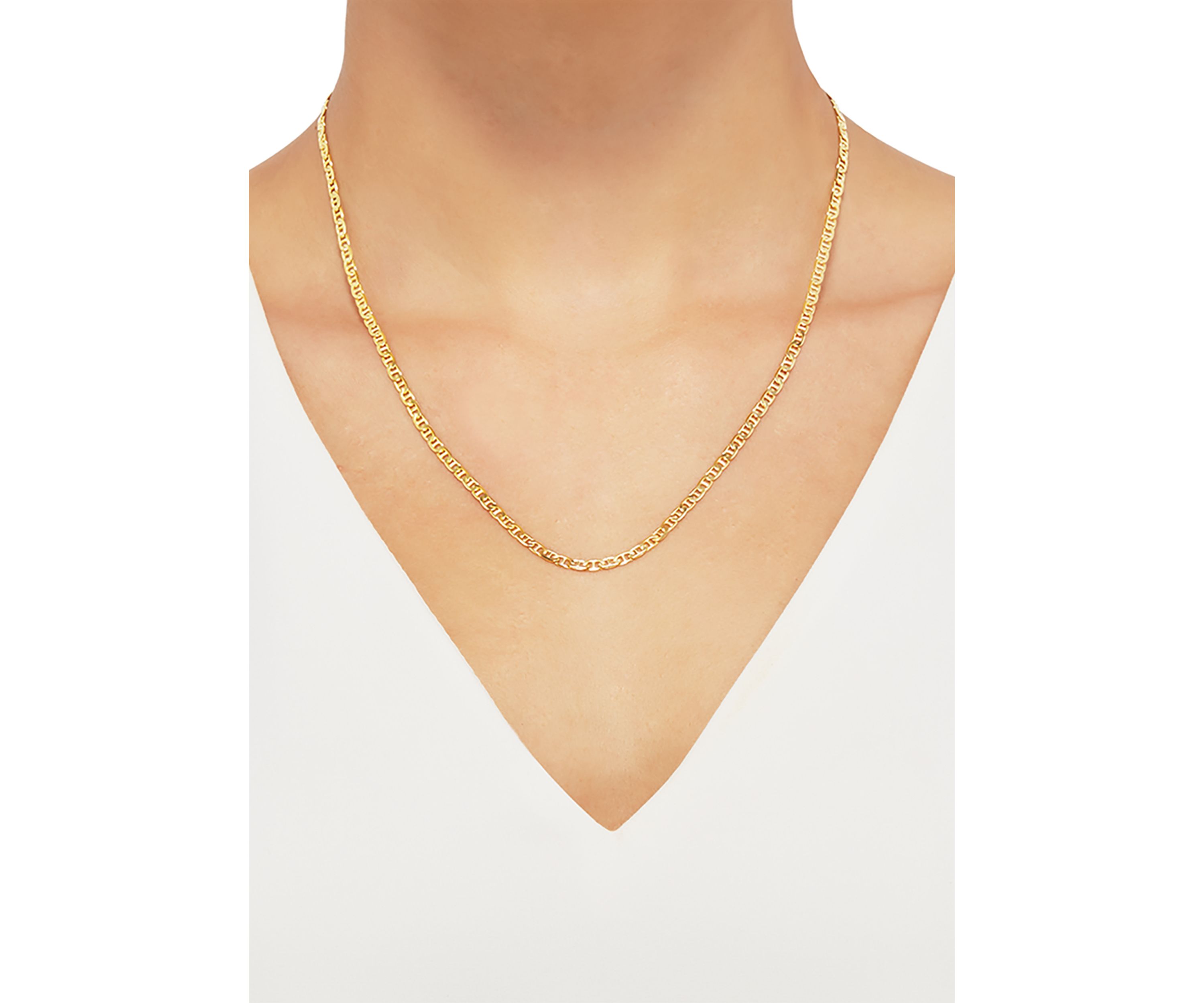 2.5 Millimeter Solid Mariner Chain Necklace in Gold Over Sterling Silver