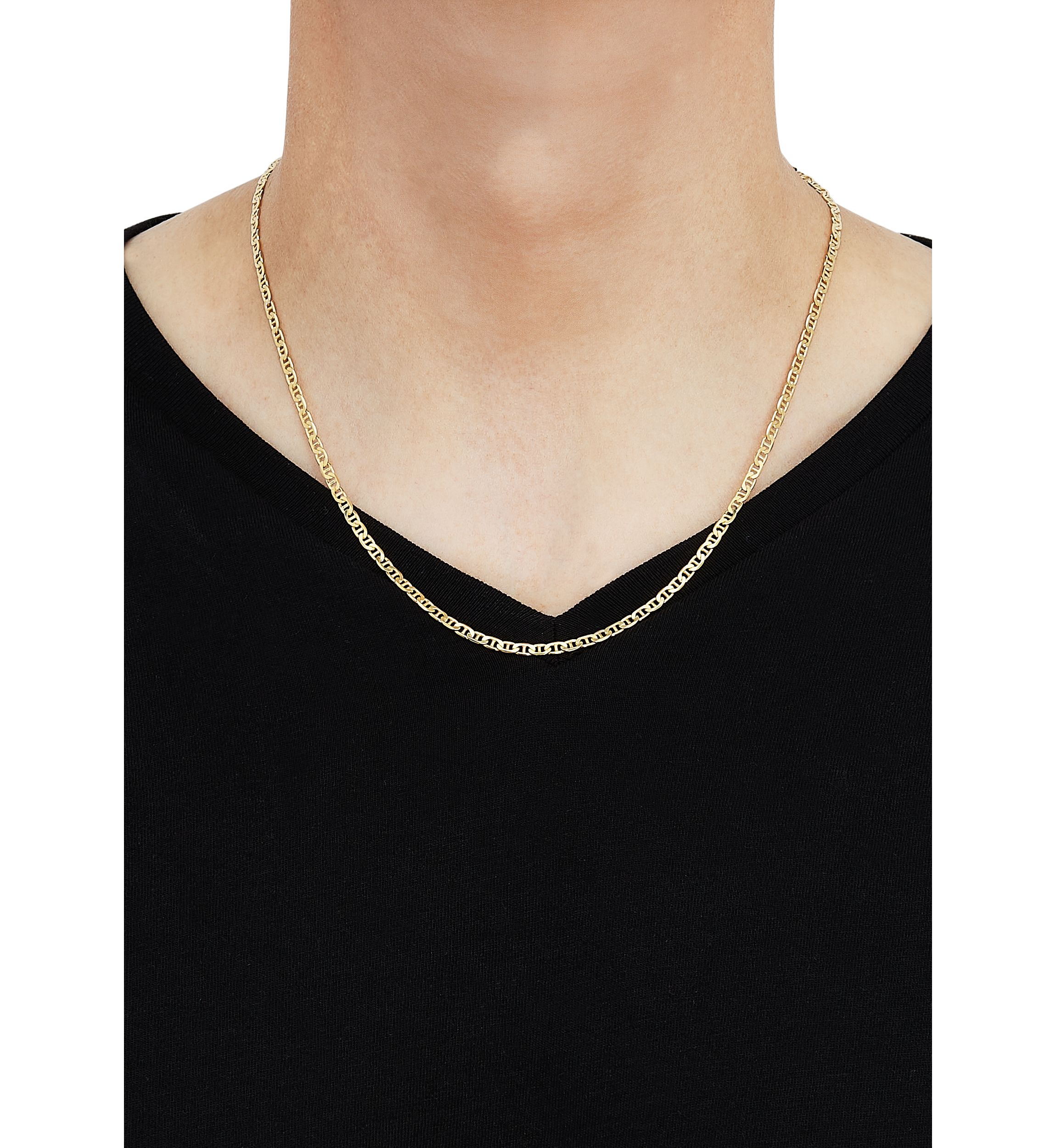 2.5 Millimeter Solid Mariner Chain Necklace in Gold Over Sterling Silver