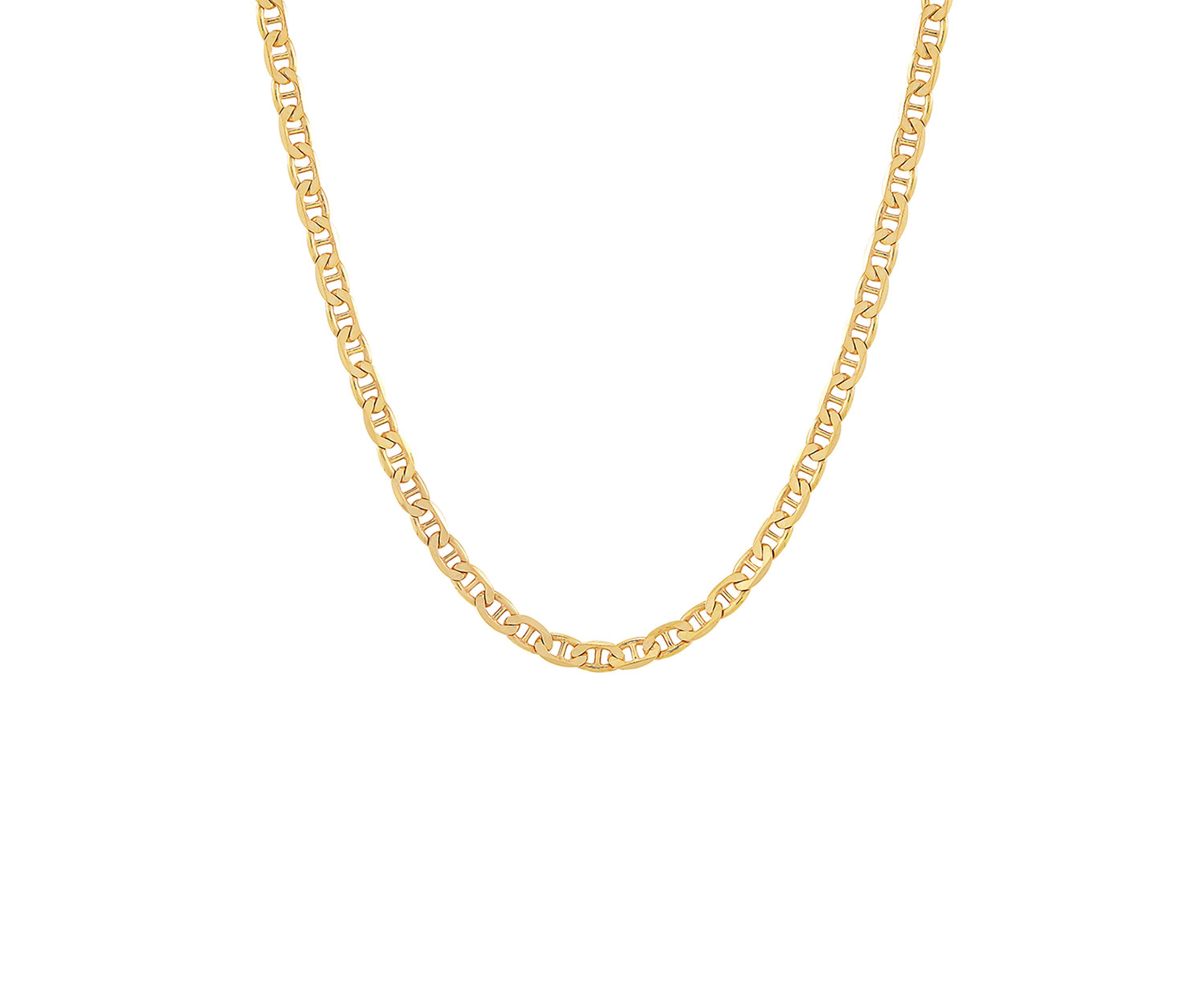3.5 Millimeter Solid Mariner Chain Necklace in Gold Over Sterling Silver