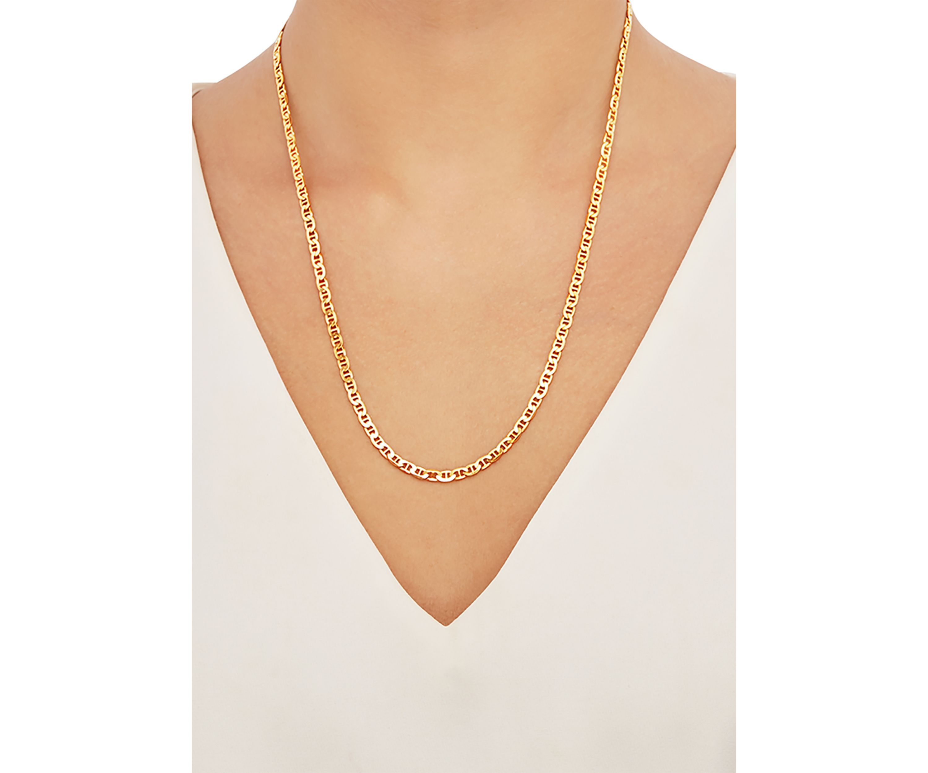 3.5 Millimeter Solid Mariner Chain Necklace in Gold Over Sterling Silver