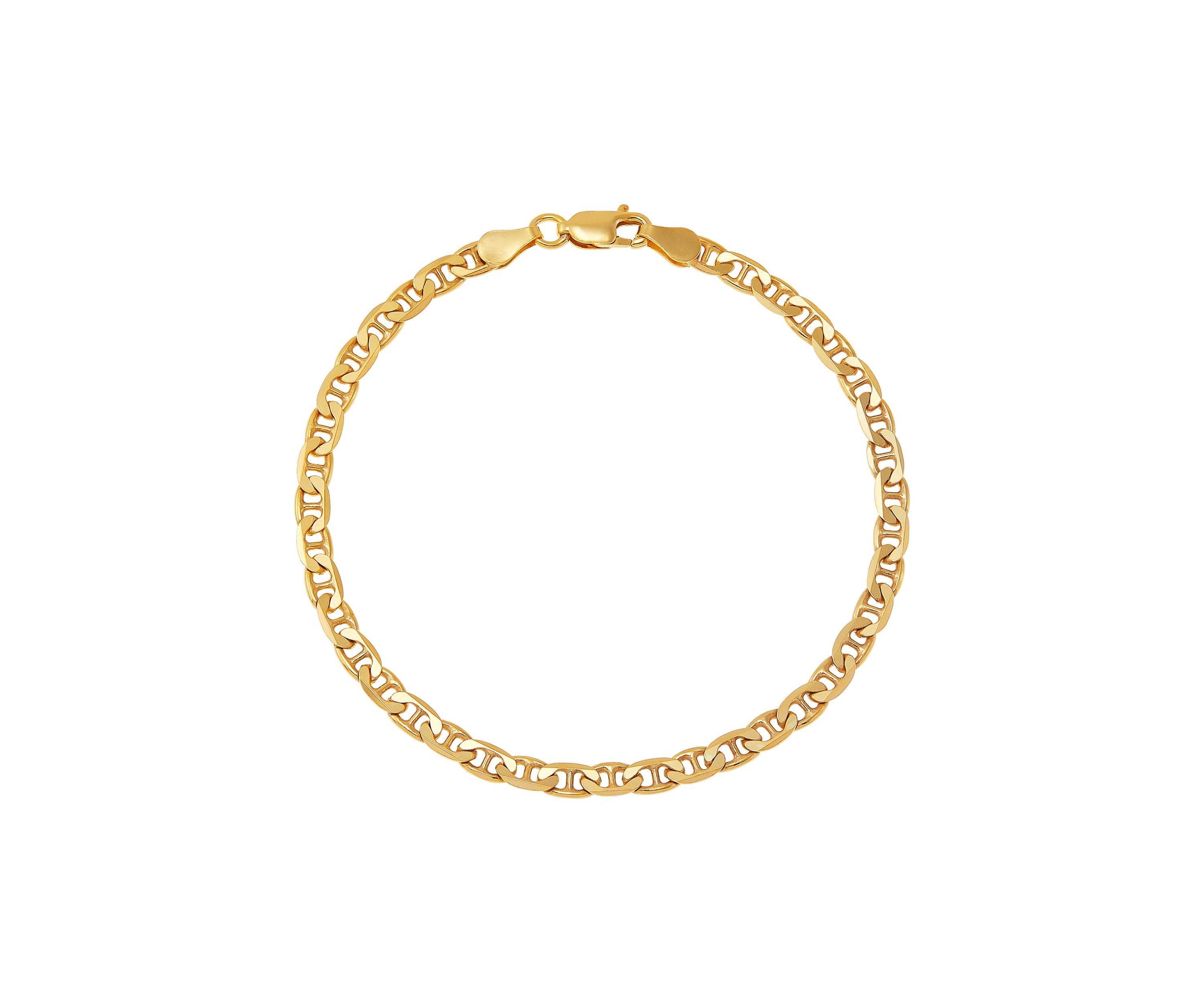 3.5 Millimeter Solid Mariner Chain Bracelet in Gold Over Sterling Silver