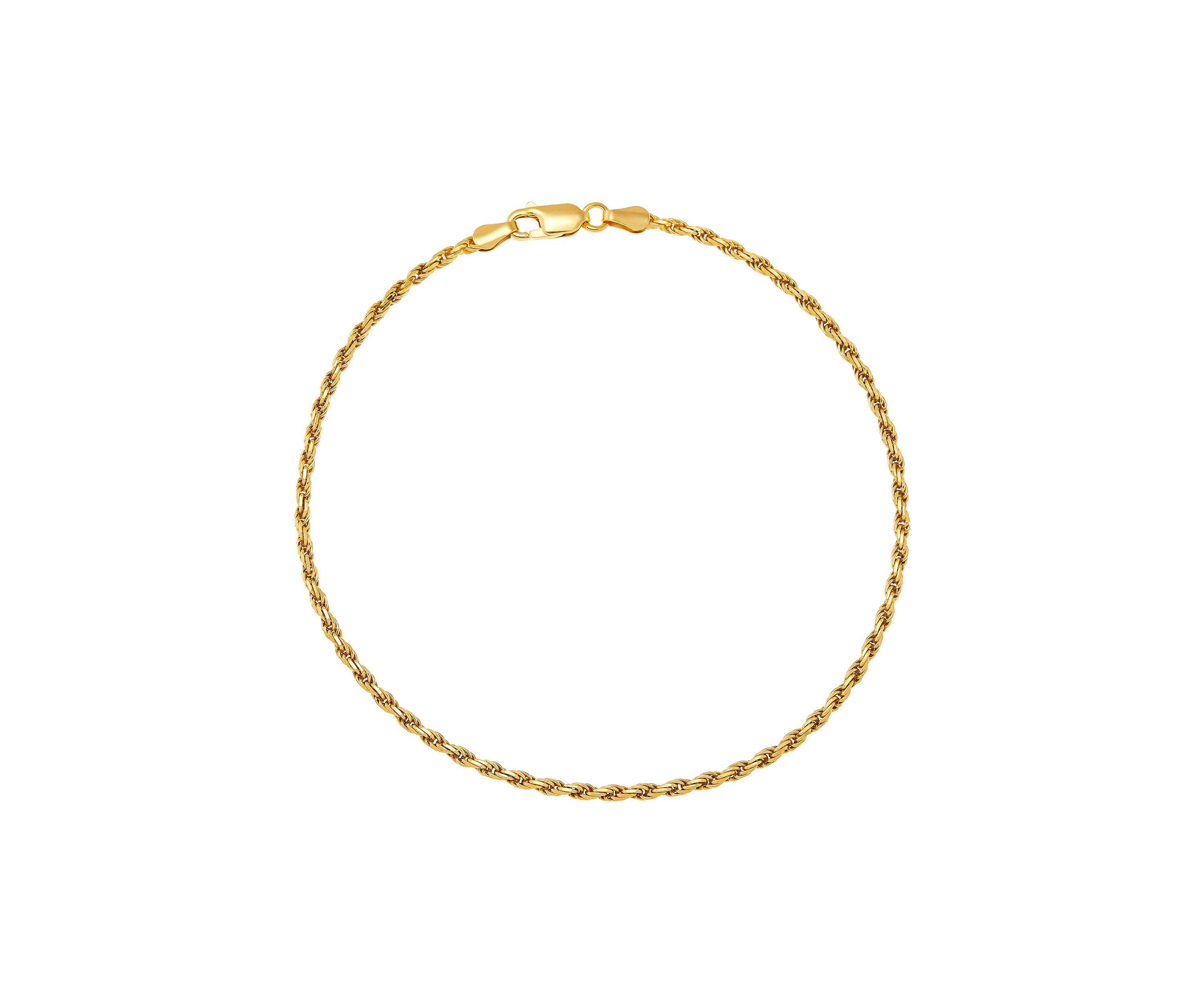 2.2 Millimeter Solid Rope Chain Bracelet in Gold Over Sterling Silver