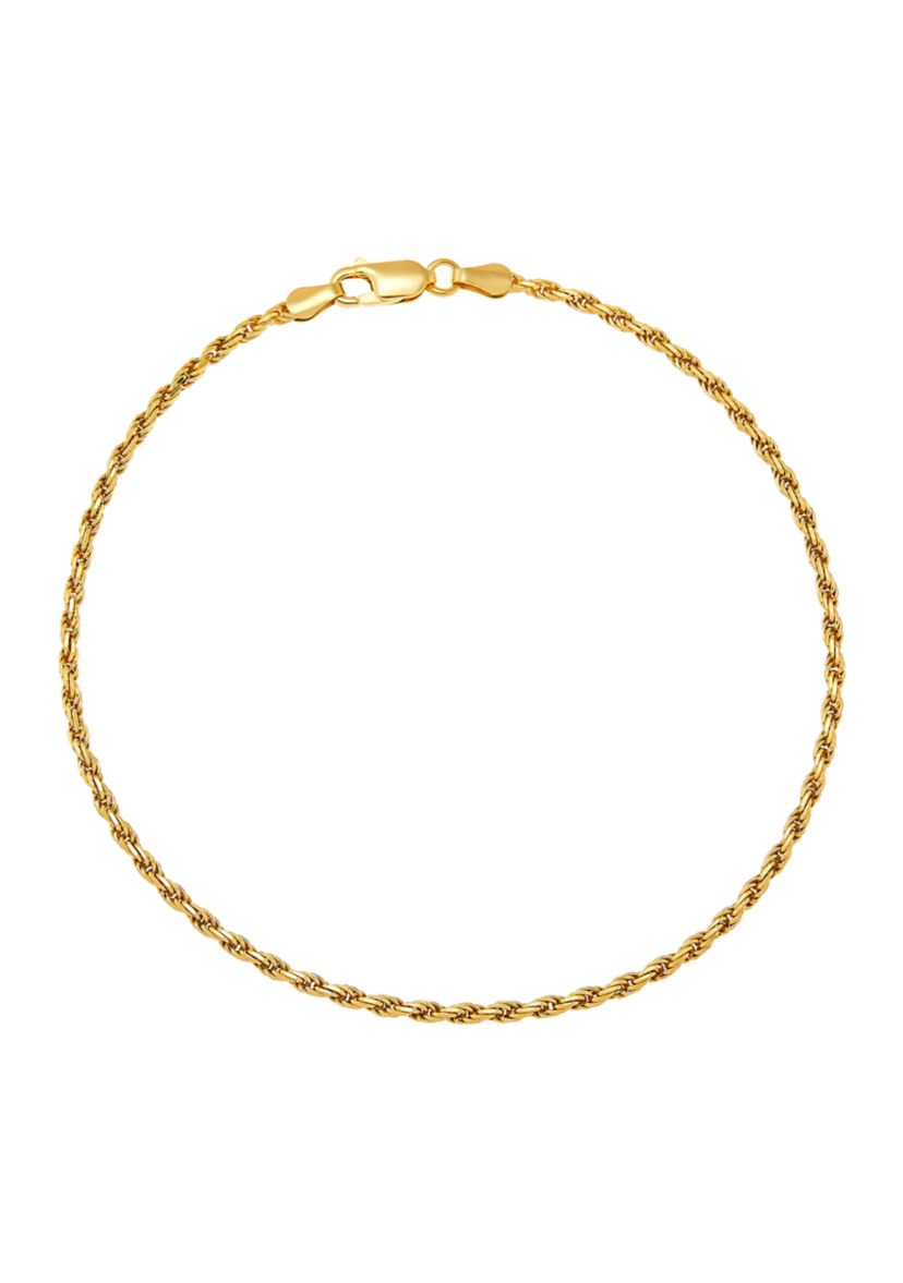 2.2 Millimeter Solid Rope Chain Bracelet in Gold Over Sterling Silver