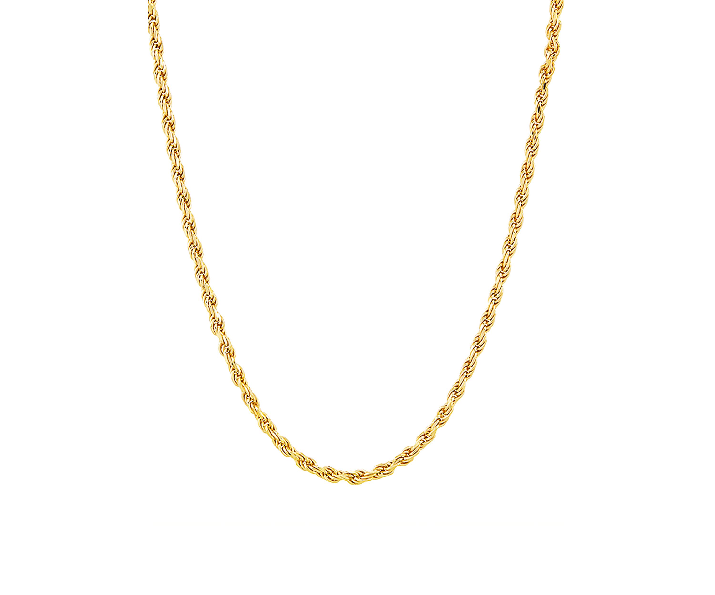 2.2 Millimeter Solid Rope Chain Necklace in Gold Over Sterling Silver