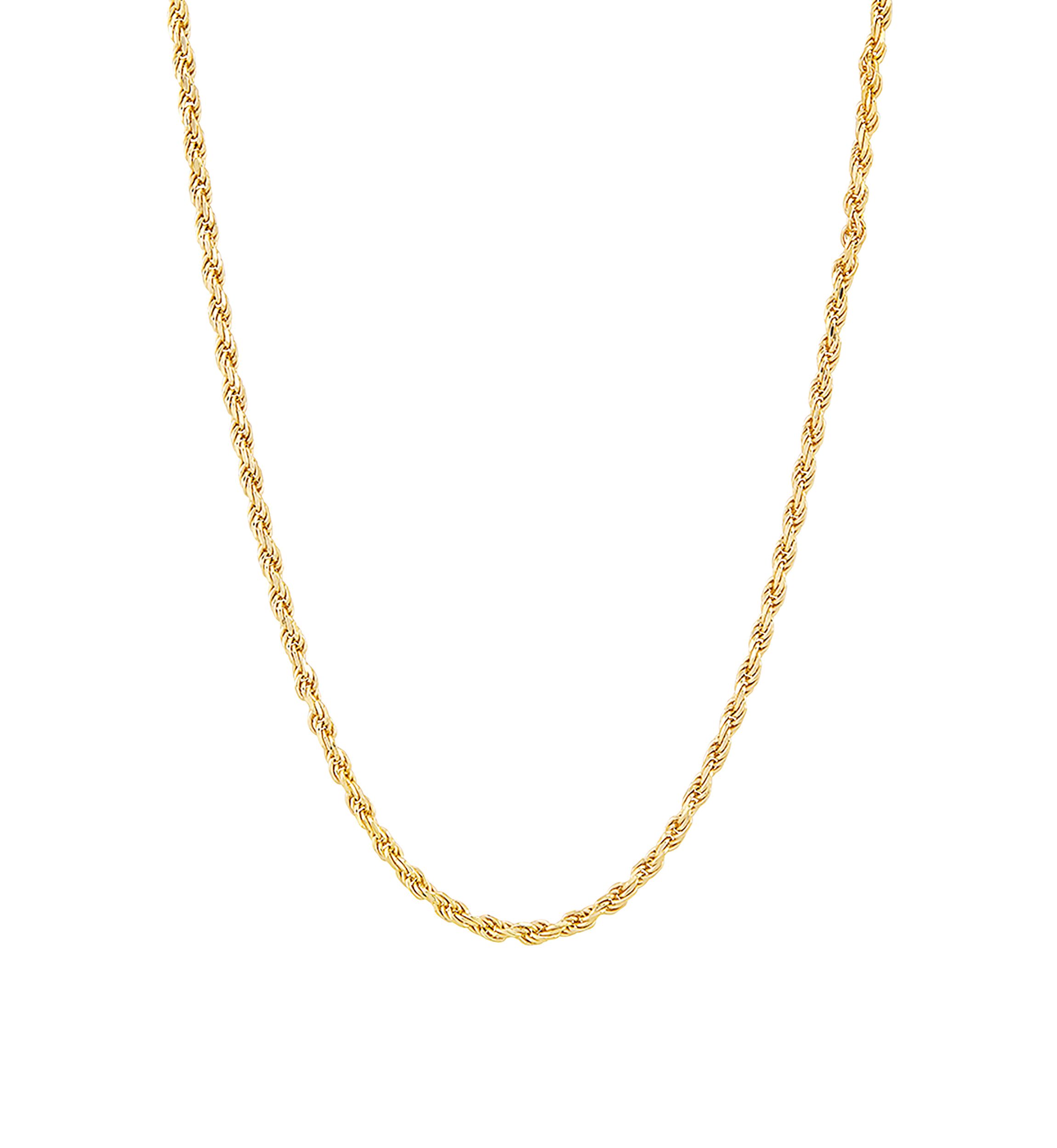 2.2 Millimeter Solid Rope Chain Necklace in Gold Over Sterling Silver