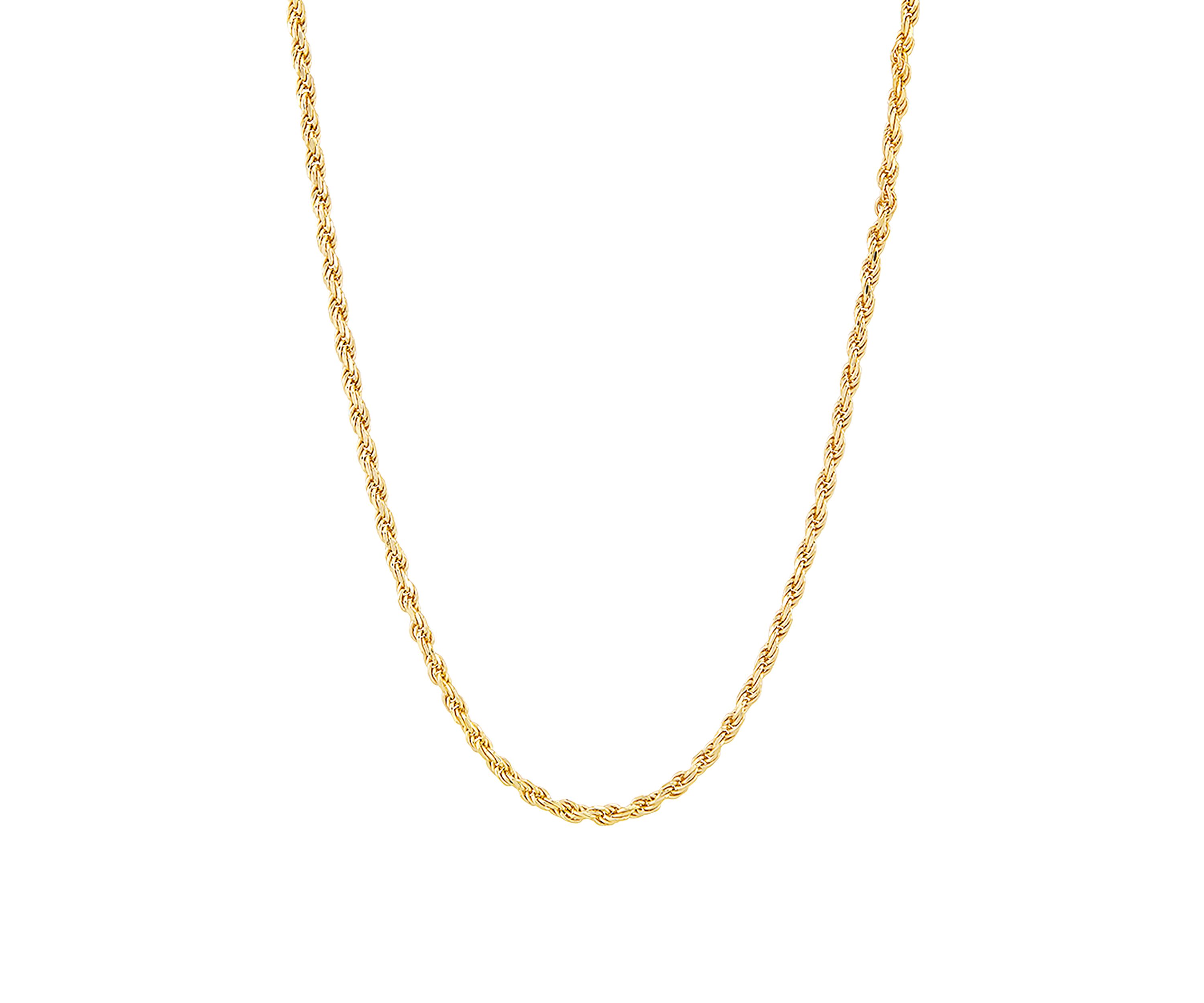 2.2 Millimeter Solid Rope Chain Necklace in Gold Over Sterling Silver