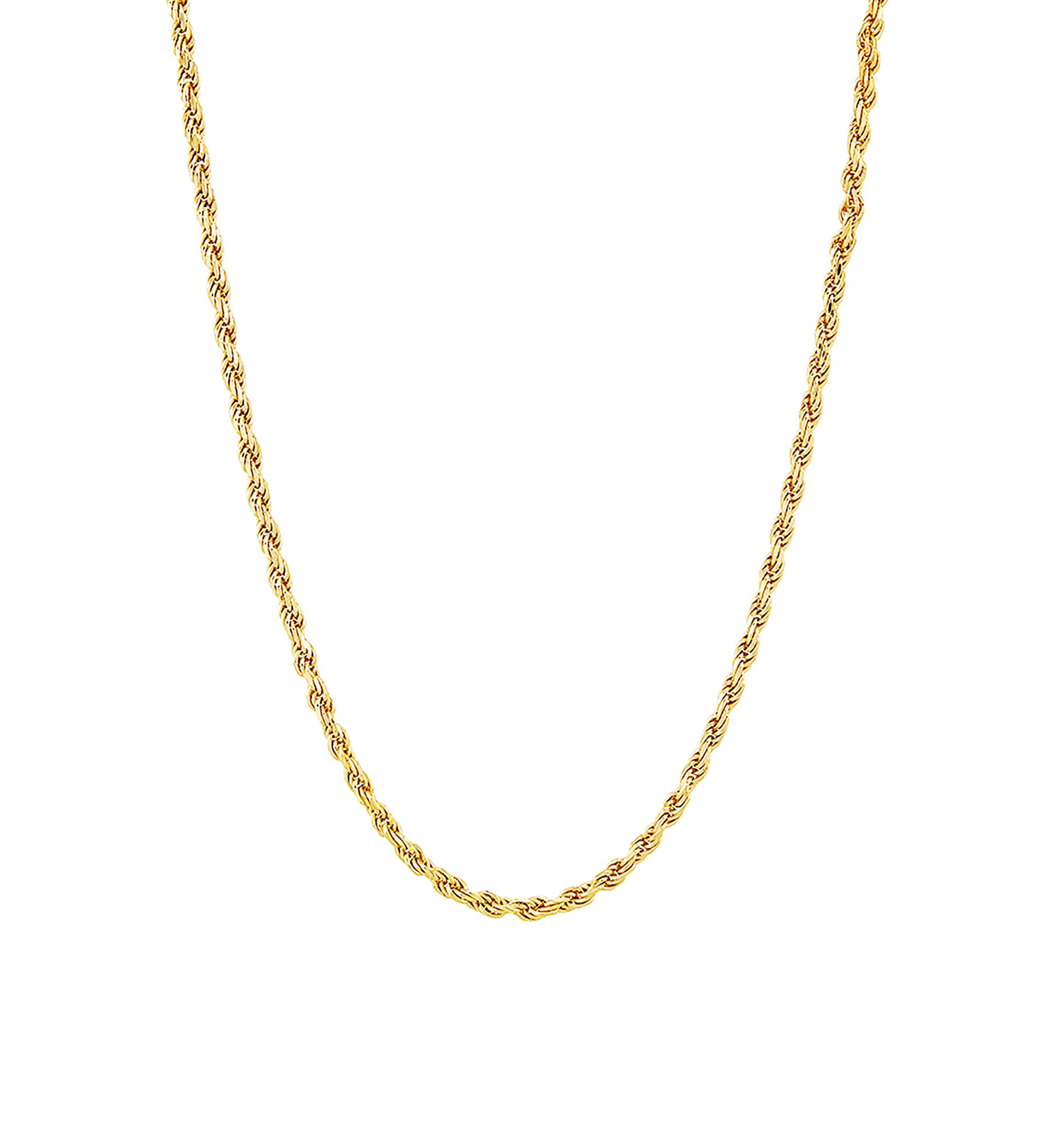 2.2 Millimeter Solid Rope Chain Necklace in Gold Over Sterling Silver