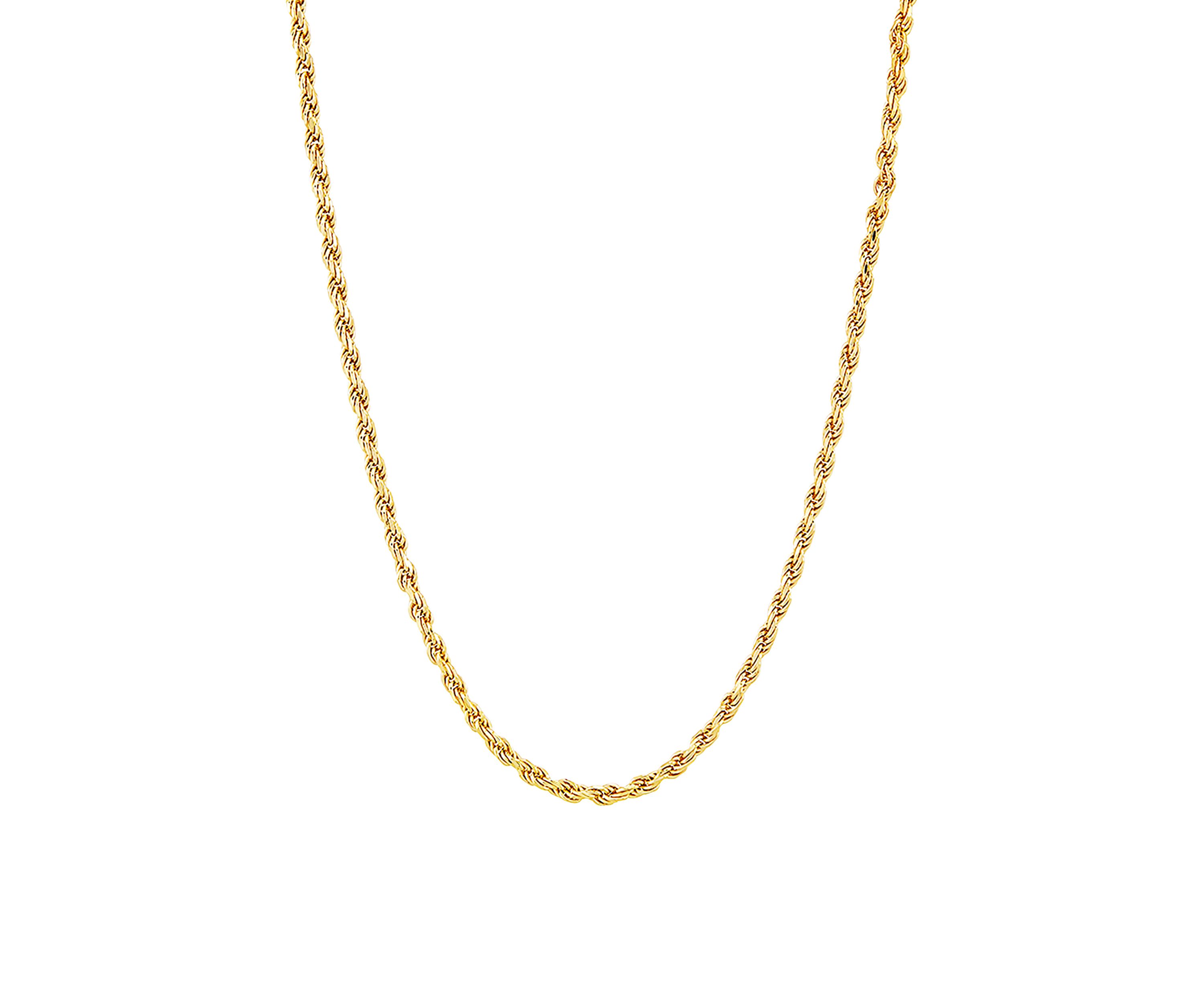 2.2 Millimeter Solid Rope Chain Necklace in Gold Over Sterling Silver