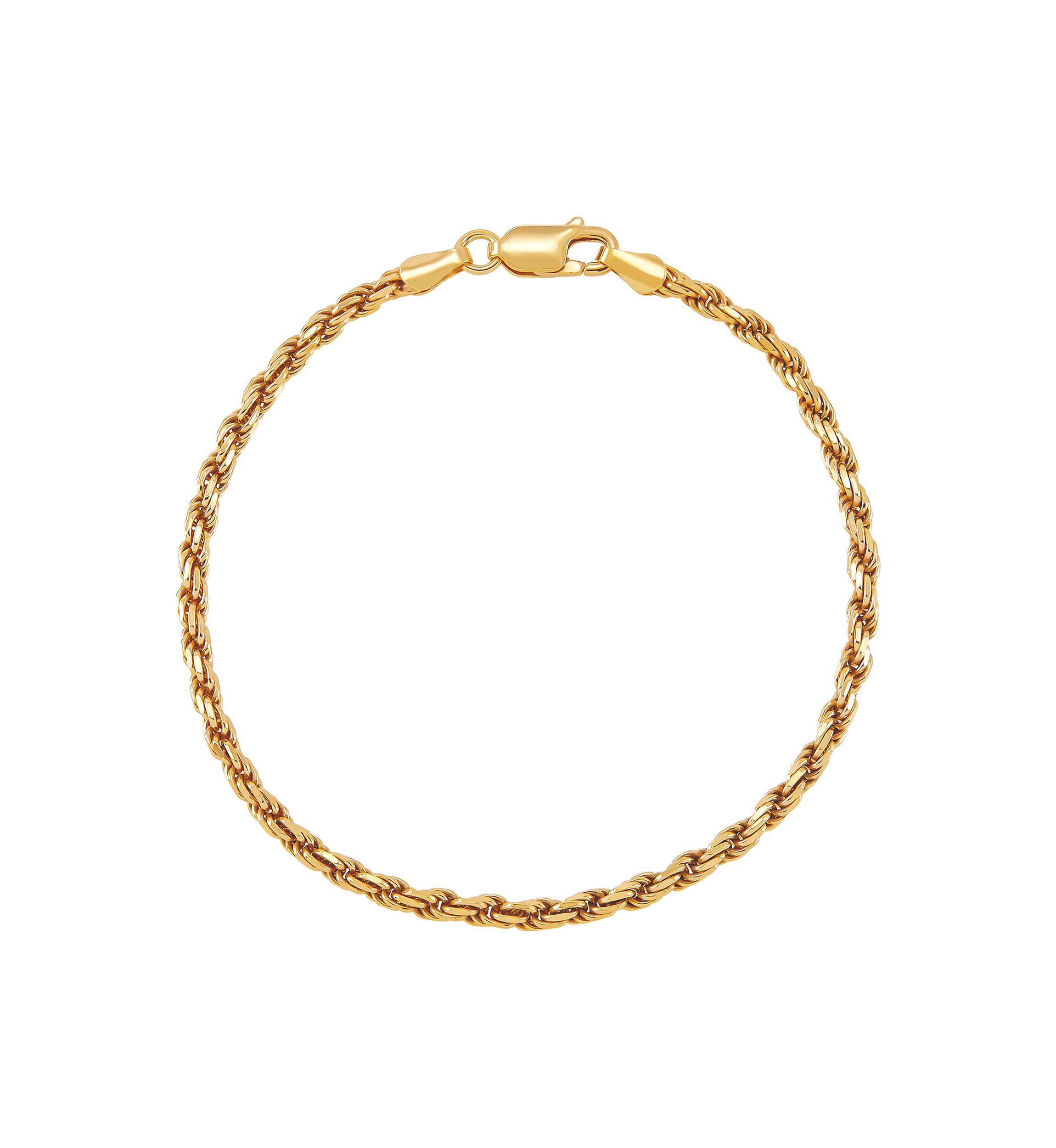 2.7 Millimeter Solid Rope Chain Bracelet in Gold Over Sterling Silver