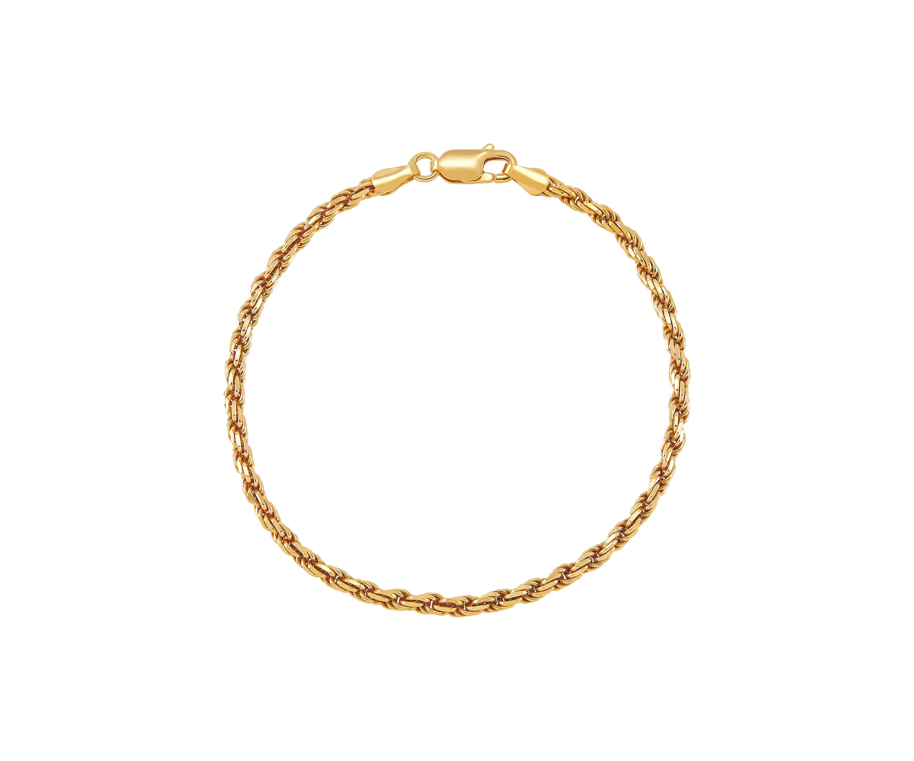 2.7 Millimeter Solid Rope Chain Bracelet in Gold Over Sterling Silver