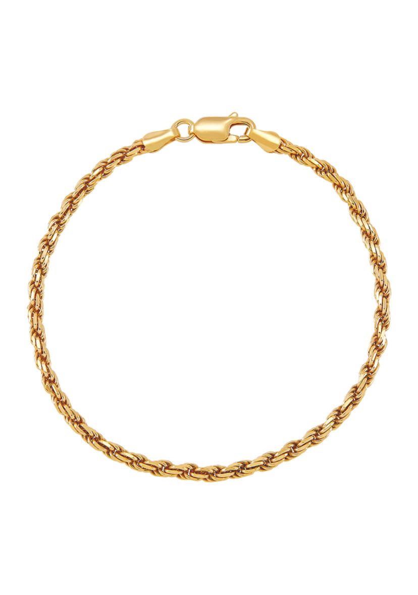 2.7 Millimeter Solid Rope Chain Bracelet in Gold Over Sterling Silver