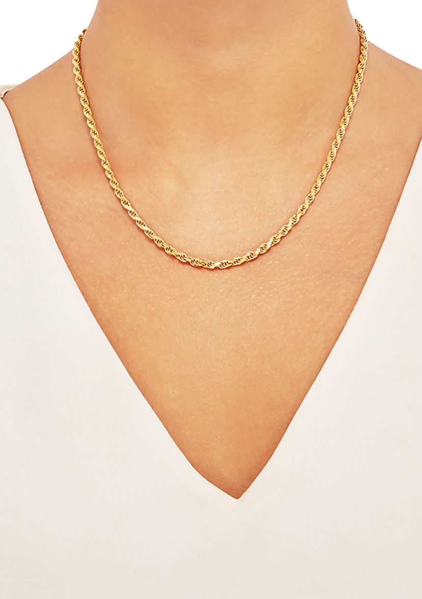 3.2 Millimeter Solid Rope Chain Necklace in Gold Over Sterling Silver