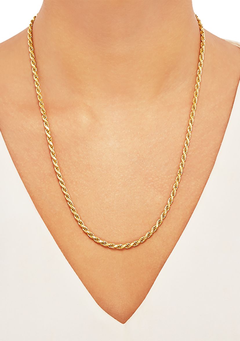 3.2 Millimeter Solid Rope Chain Necklace in Gold Over Sterling Silver
