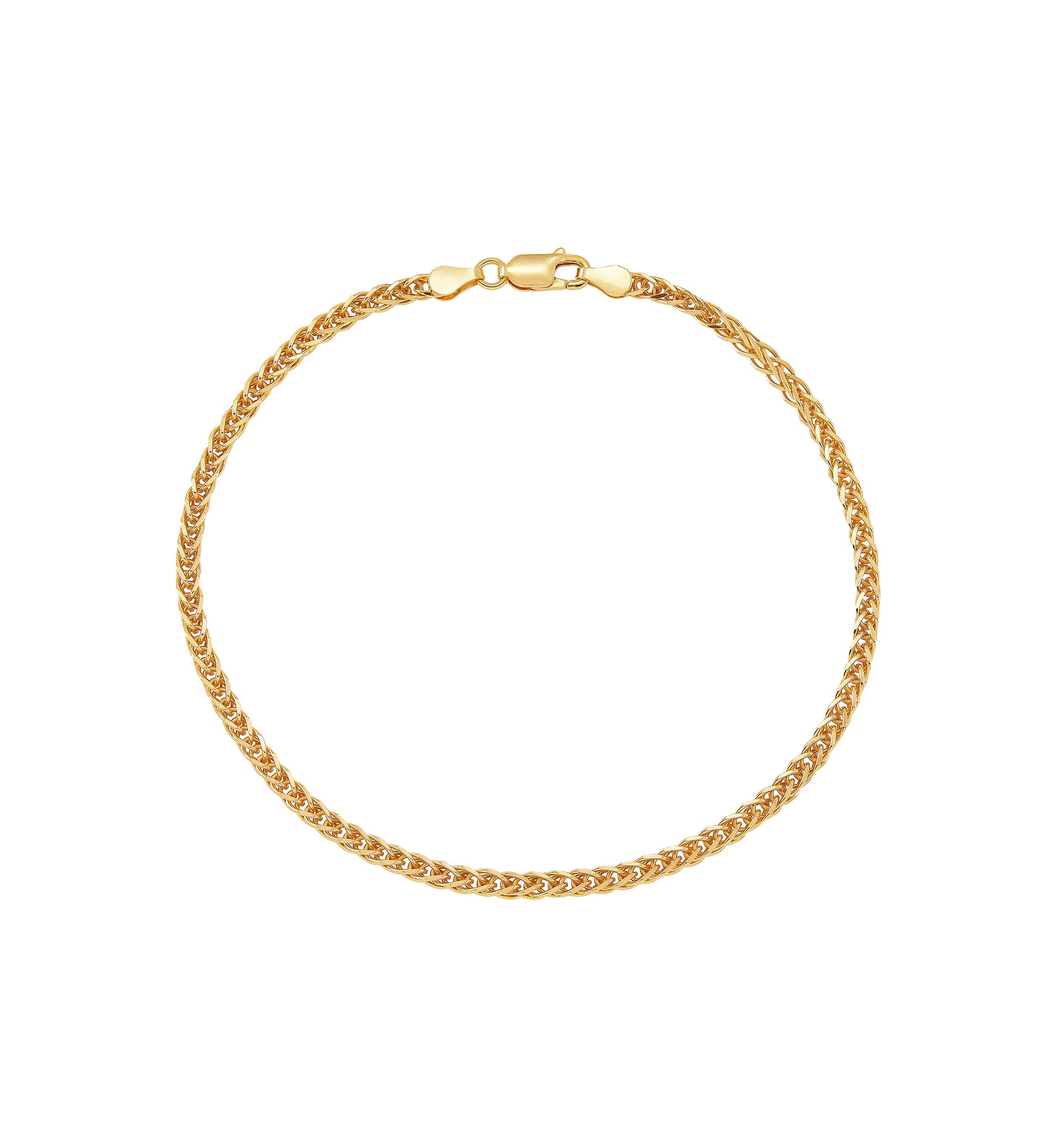 2.5 Millimeter Solid Round Wheat Chain Bracelet in Gold Over Sterling Silver