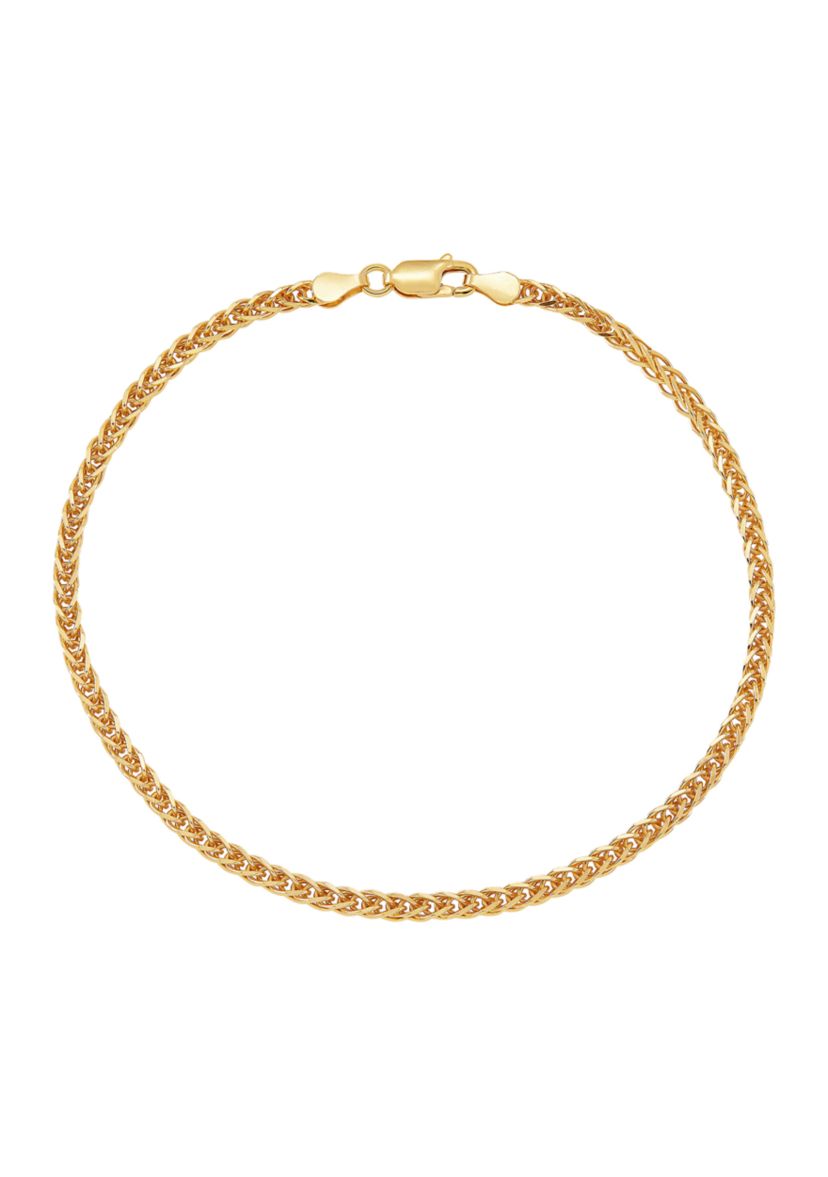 2.5 Millimeter Solid Round Wheat Chain Bracelet in Gold Over Sterling Silver