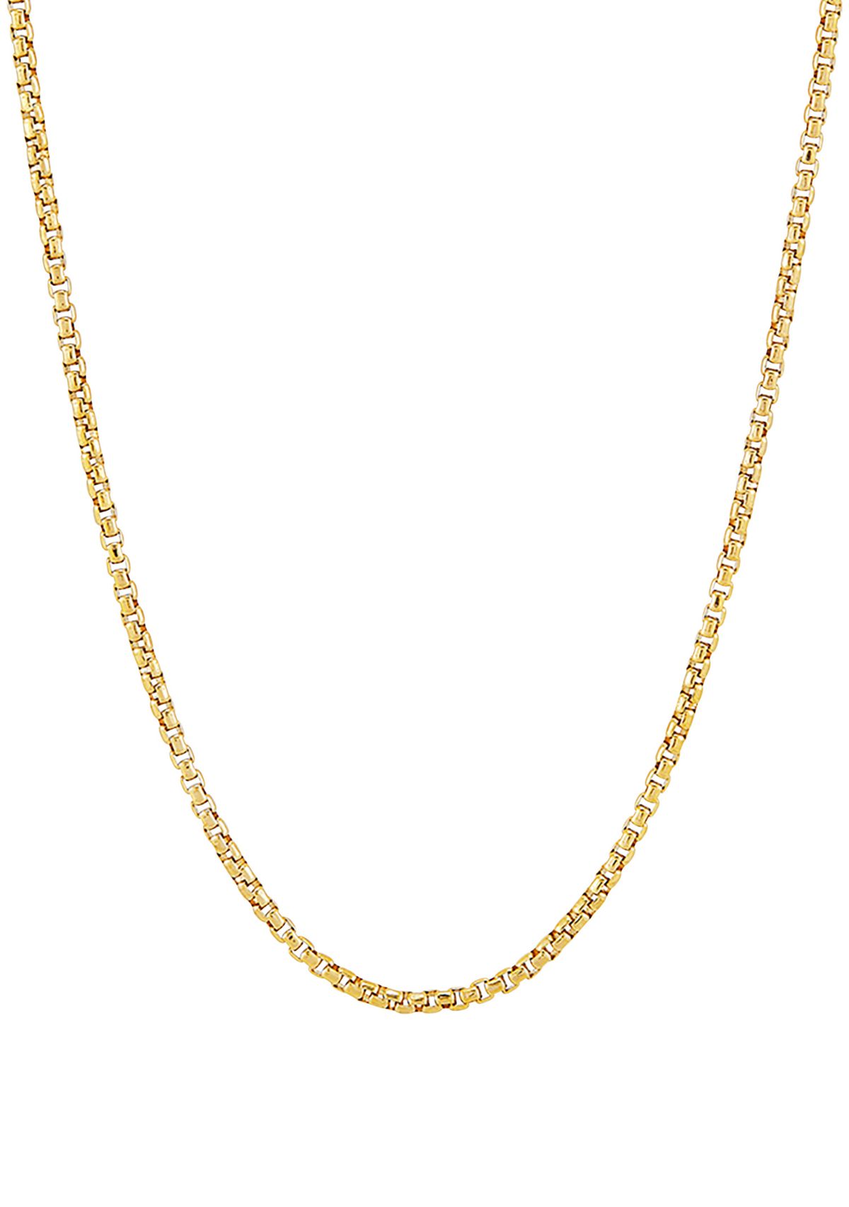2 Millimeter Solid Round Box Chain Necklace in Gold Over Sterling Silver