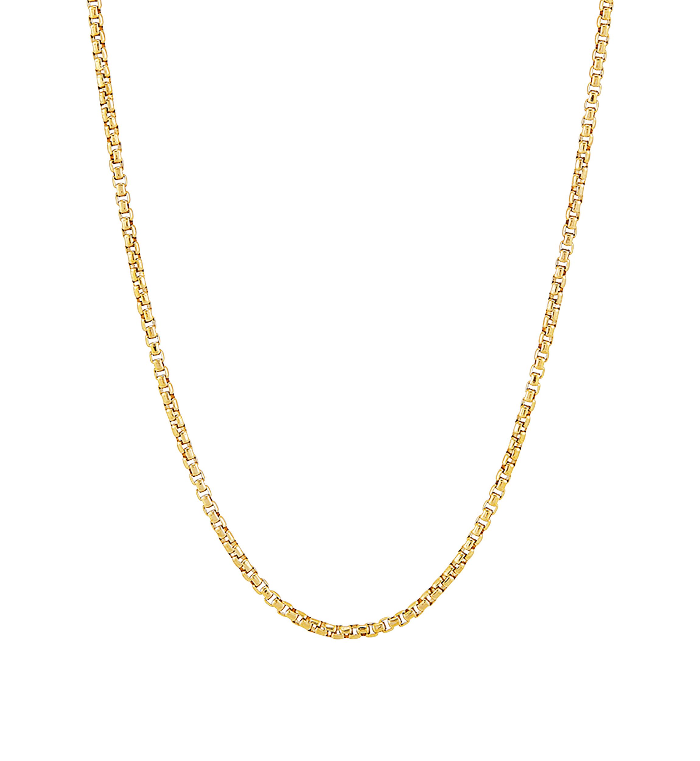 2 Millimeter Solid Round Box Chain Necklace in Gold Over Sterling Silver