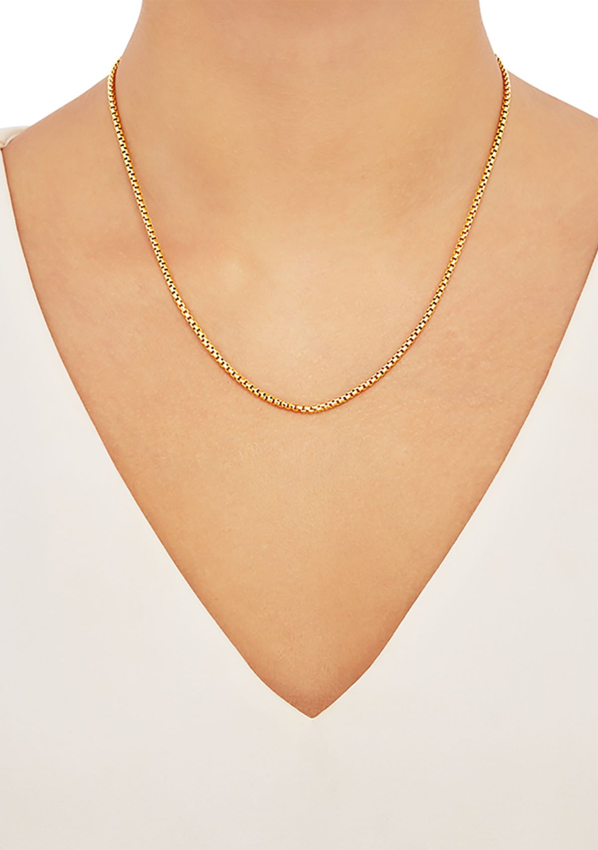 2 Millimeter Solid Round Box Chain Necklace in Gold Over Sterling Silver