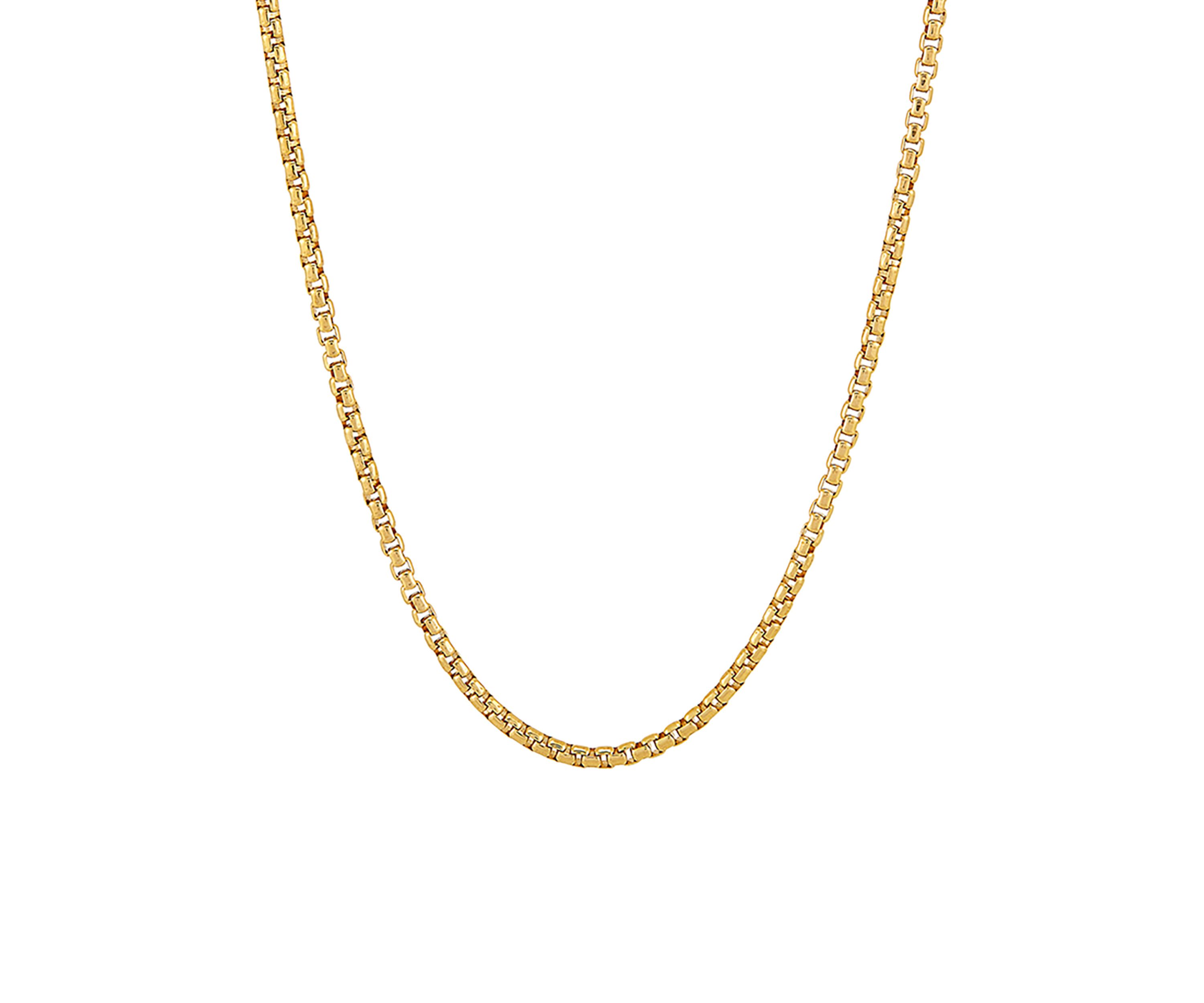 2 Millimeter Solid Round Box Chain Necklace in Gold Over Sterling Silver