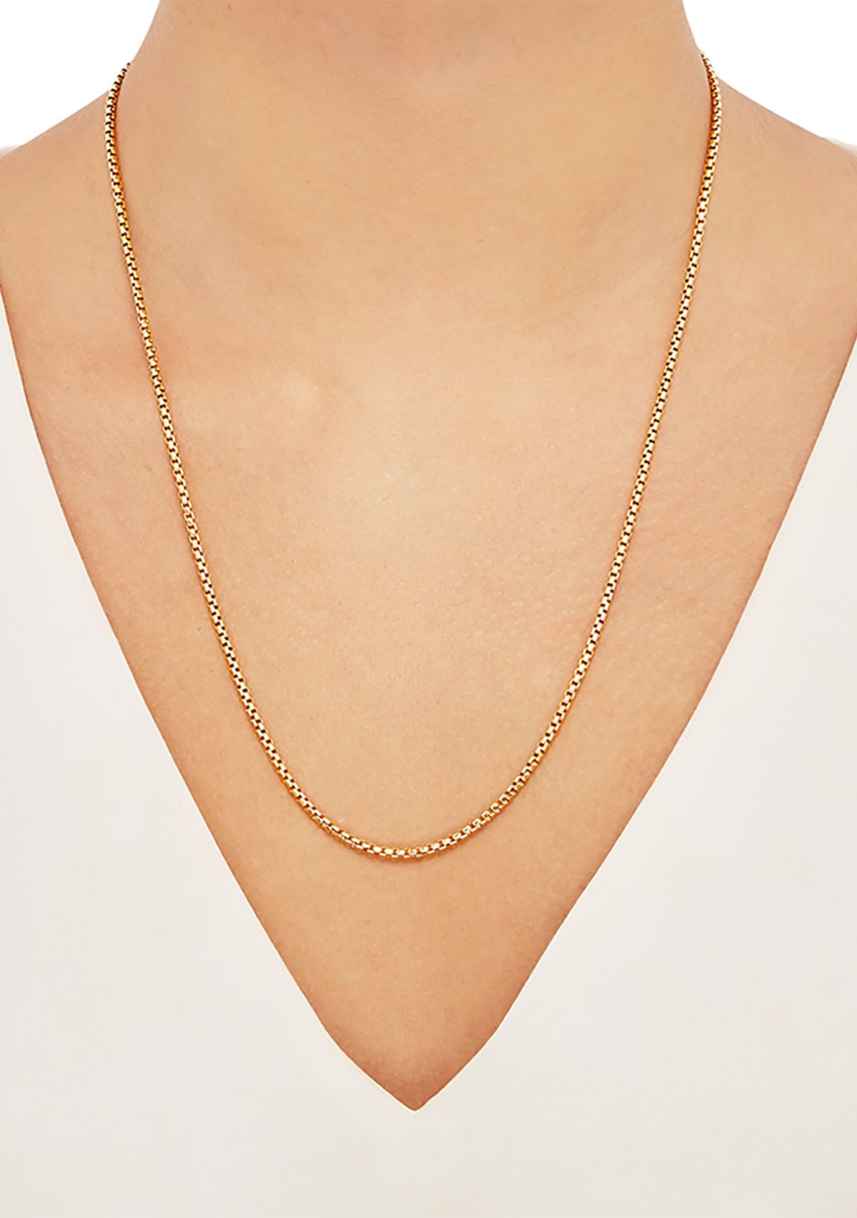 2 Millimeter Solid Round Box Chain Necklace in Gold Over Sterling Silver