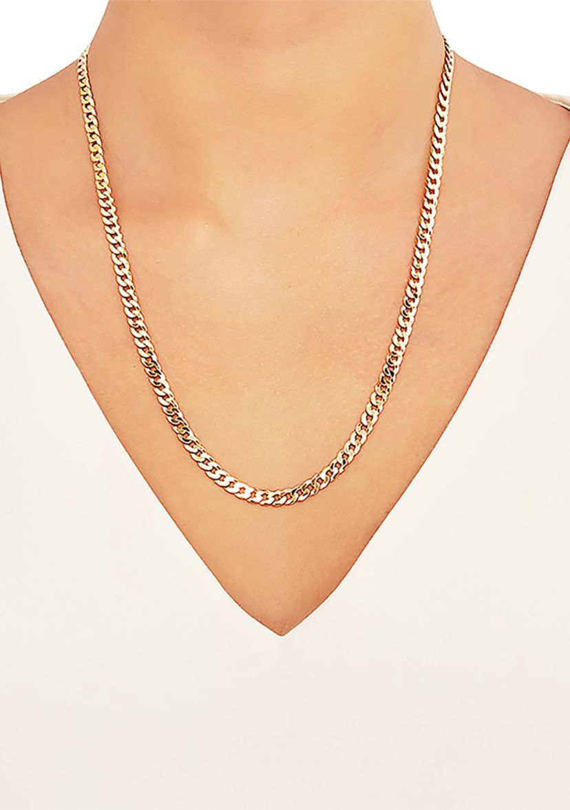 5 Millimeter Solid Flat Curb Chain Necklace in Gold Over Sterling Silver