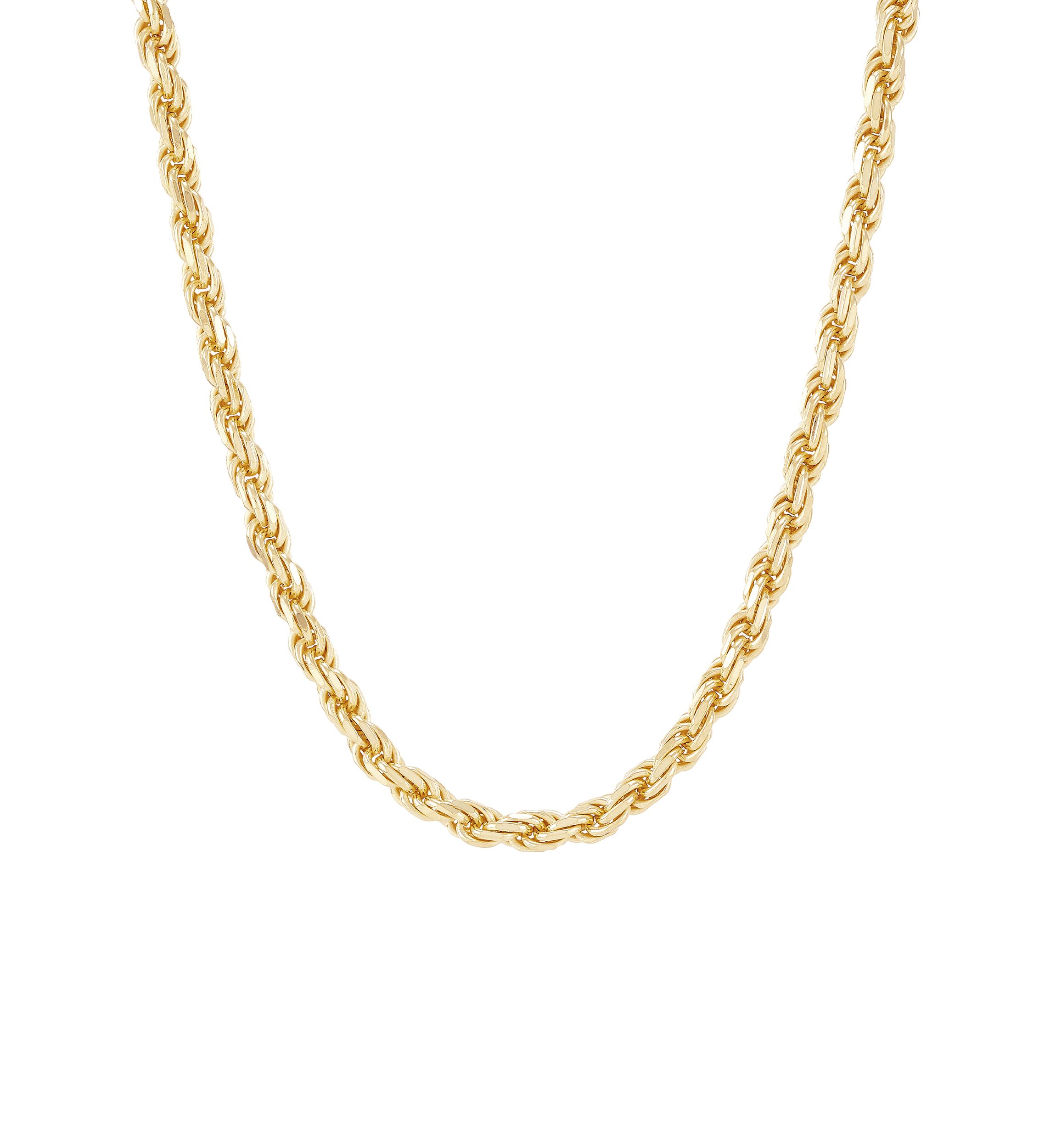 4 Millimeter Solid Rope Chain Necklace in Gold Over Sterling Silver