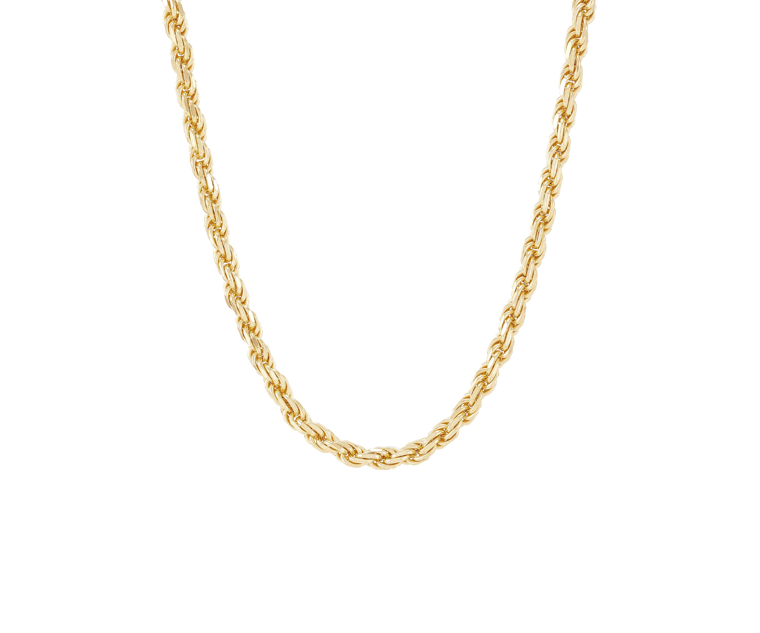 4 Millimeter Solid Rope Chain Necklace in Gold Over Sterling Silver