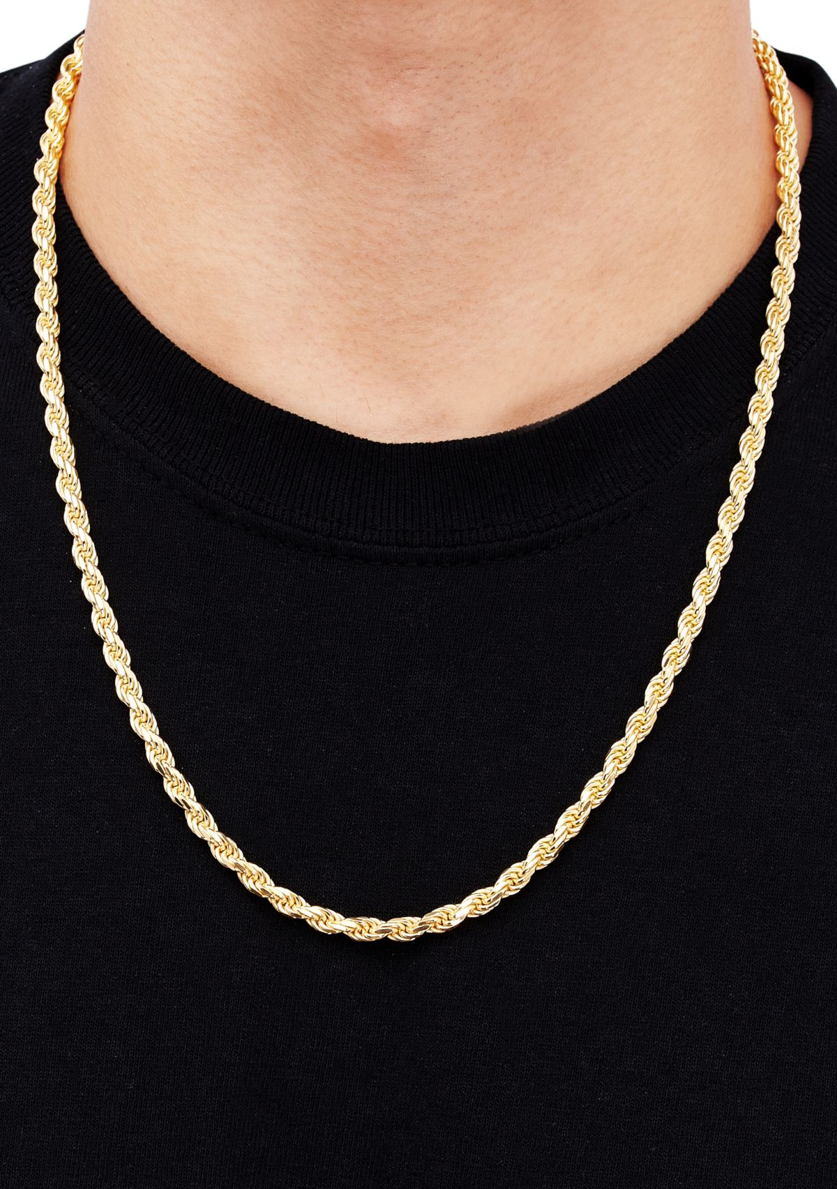 4 Millimeter Solid Rope Chain Necklace in Gold Over Sterling Silver