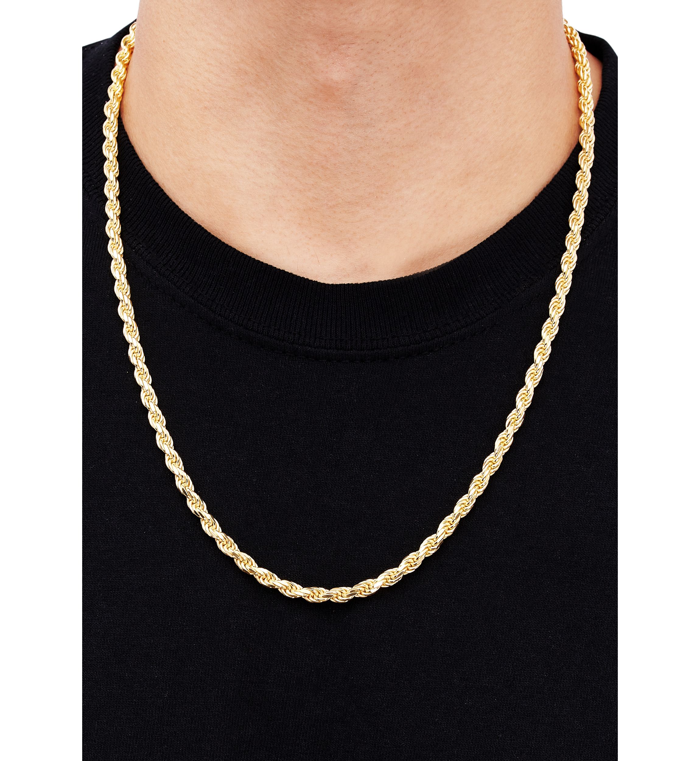 4 Millimeter Solid Rope Chain Necklace in Gold Over Sterling Silver