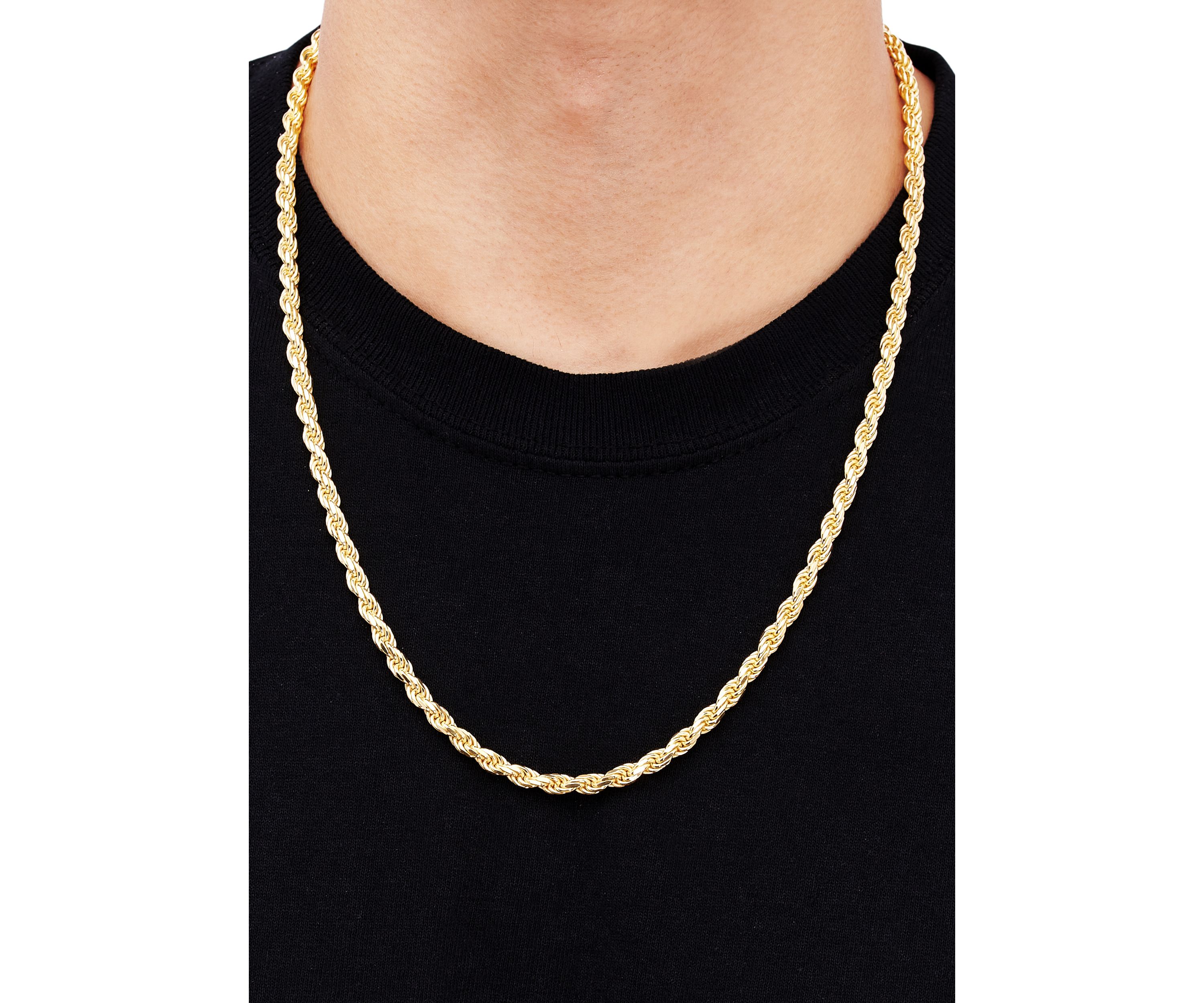 4 Millimeter Solid Rope Chain Necklace in Gold Over Sterling Silver