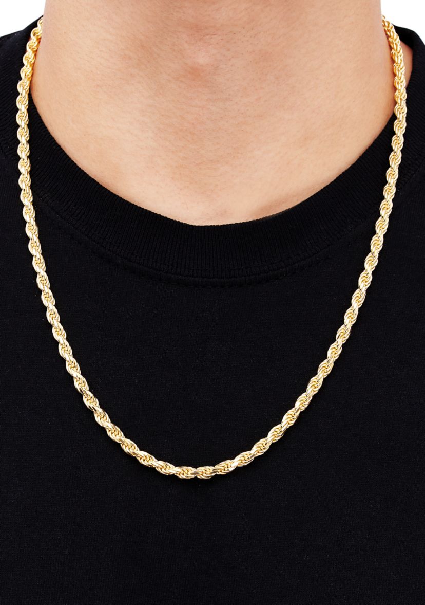 4 Millimeter Solid Rope Chain Necklace in Gold Over Sterling Silver