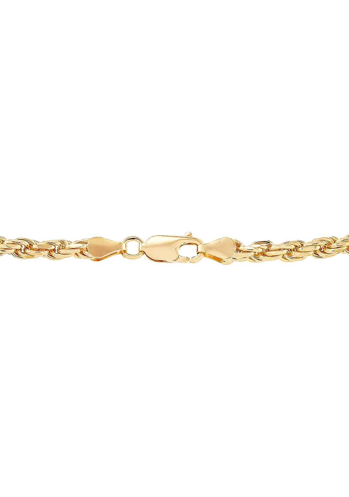 4 Millimeter Solid Rope Chain Necklace in Gold over Sterling Silver