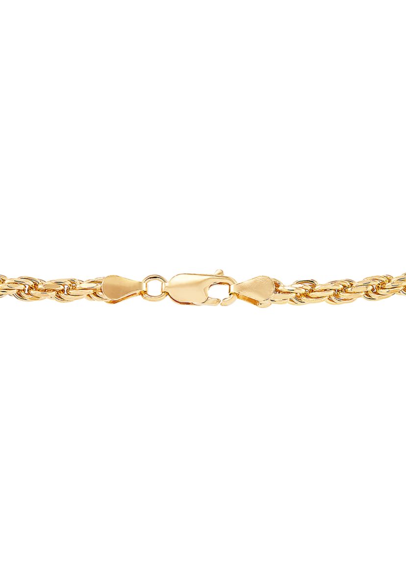4 Millimeter Solid Rope Chain Necklace in Gold over Sterling Silver