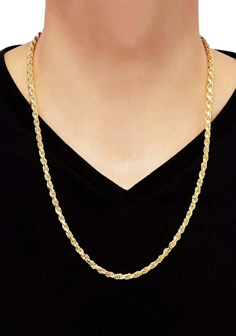 4 Millimeter Solid Rope Chain Necklace in Gold over Sterling Silver