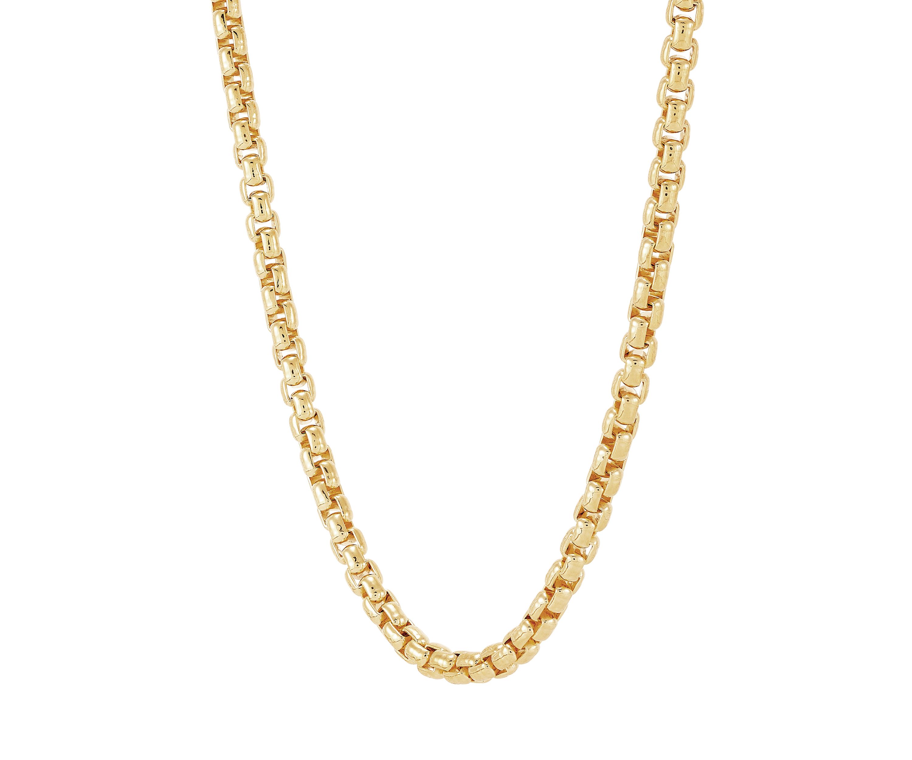 4.15 Millimeter Solid Round Box Chain Necklace in Gold Over Sterling Silver