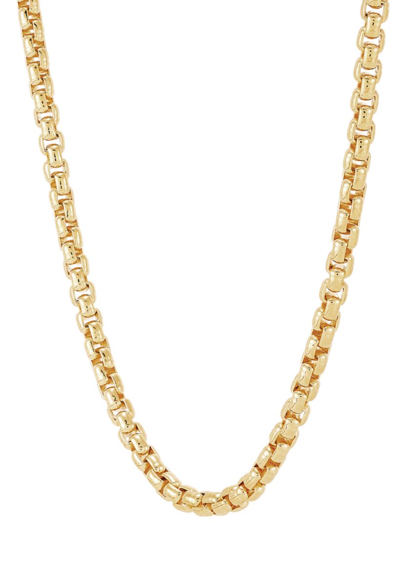 4.15 Millimeter Solid Round Box Chain Necklace in Gold Over Sterling Silver