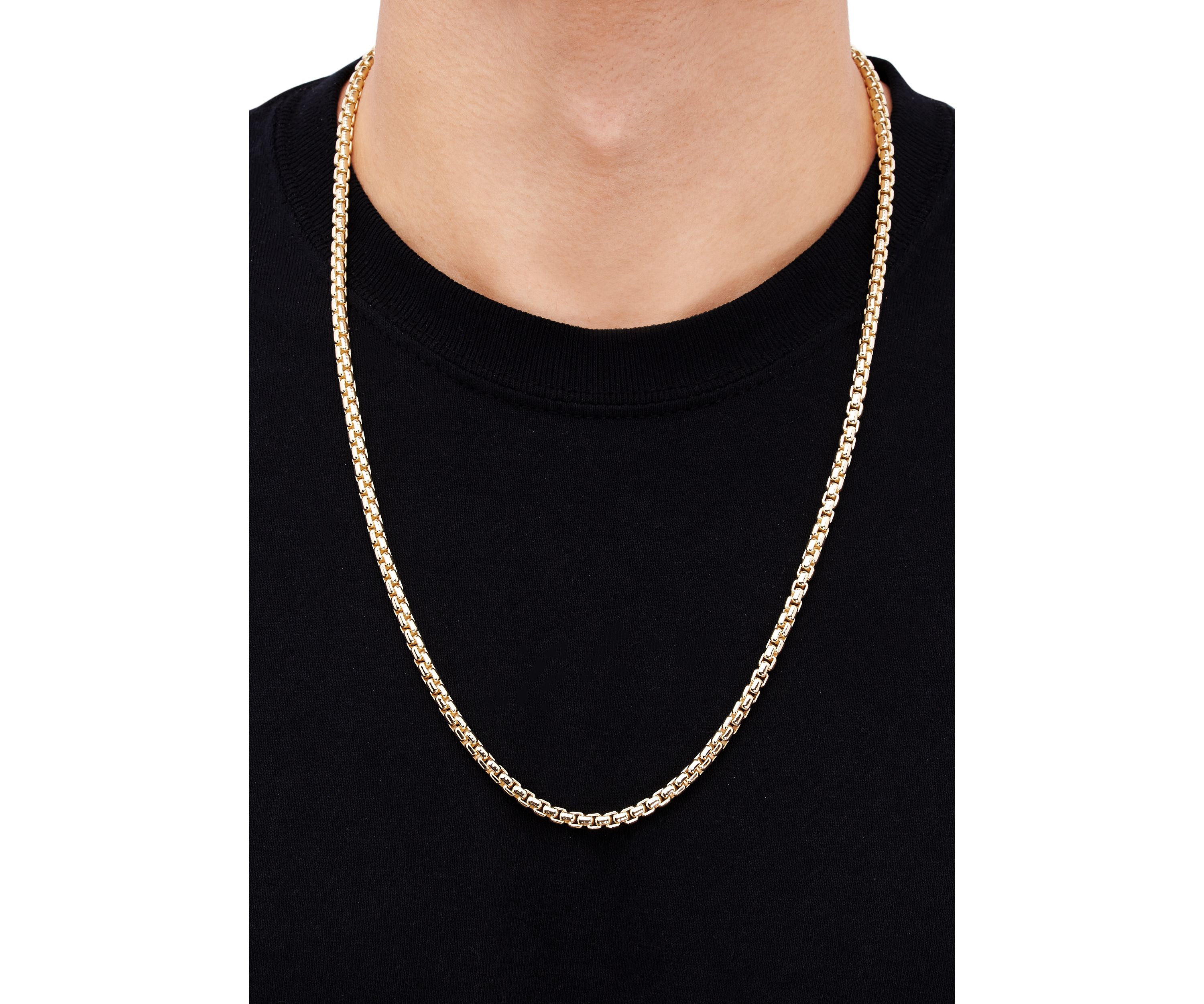 4.15 Millimeter Solid Round Box Chain Necklace in Gold Over Sterling Silver