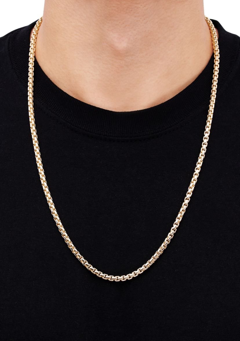 4.15 Millimeter Solid Round Box Chain Necklace in Gold Over Sterling Silver